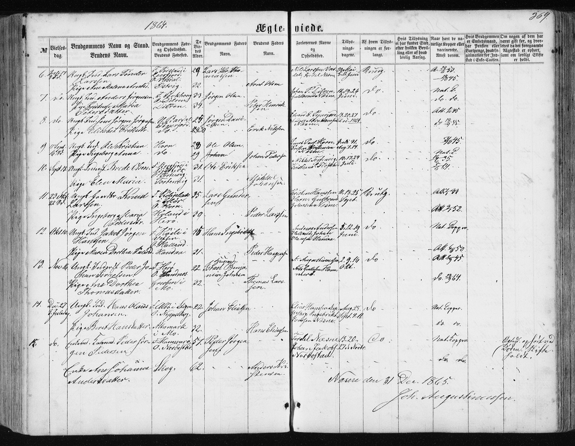 Ministerialprotokoller, klokkerbøker og fødselsregistre - Nordland, AV/SAT-A-1459/838/L0556: Parish register (copy) no. 838C03, 1861-1893, p. 369