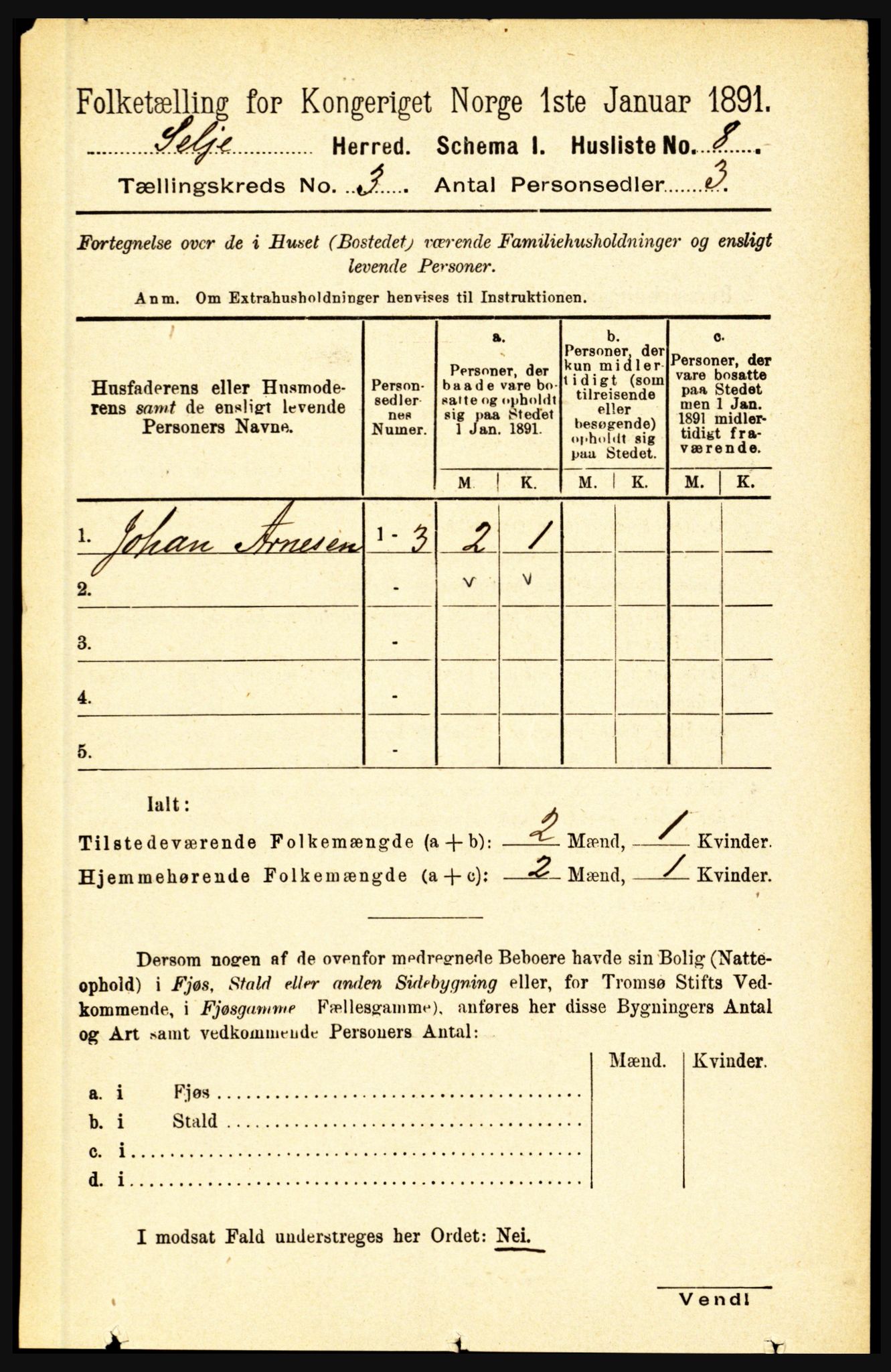 RA, 1891 census for 1441 Selje, 1891, p. 594