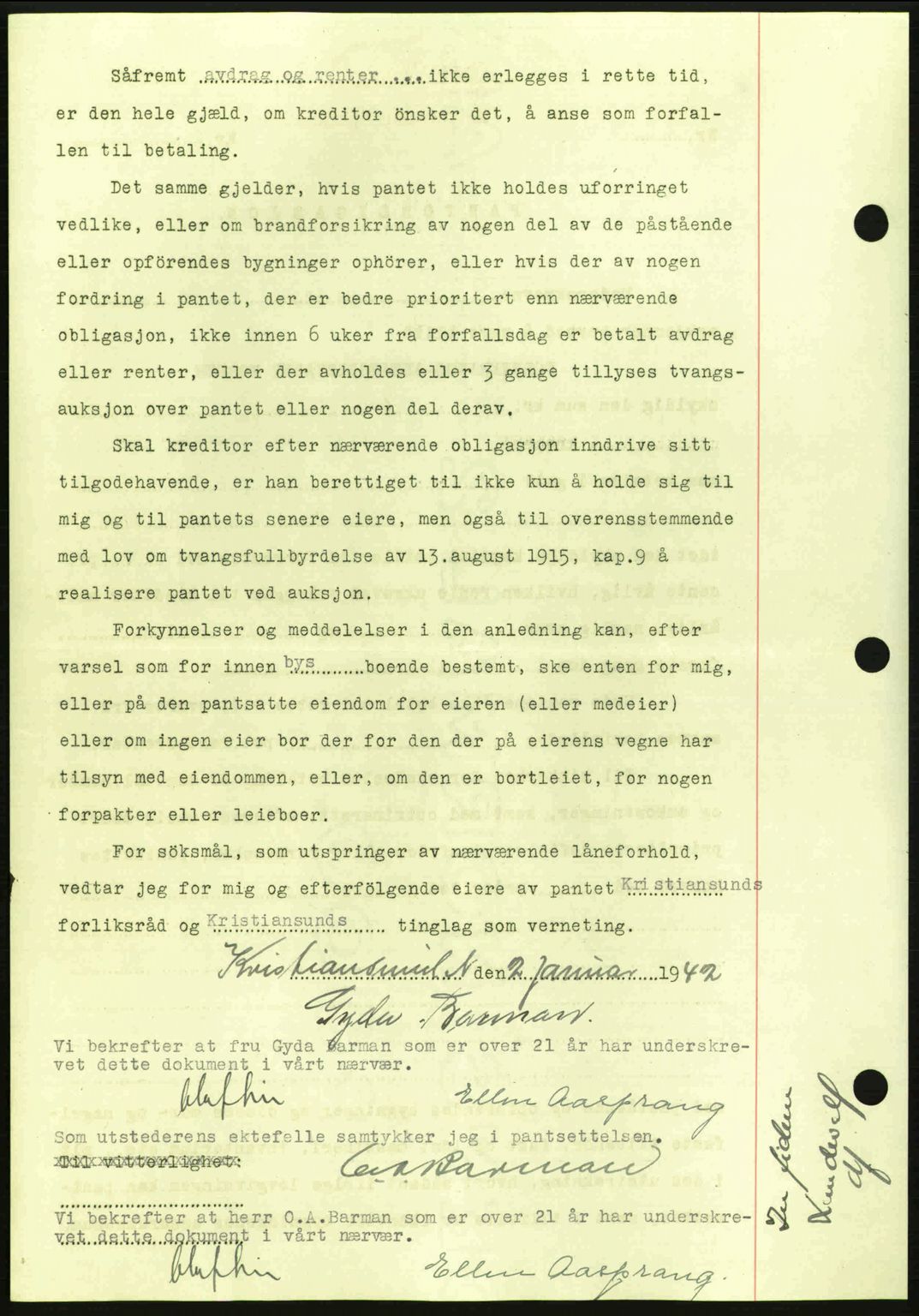Kristiansund byfogd, AV/SAT-A-4587/A/27: Mortgage book no. 35, 1941-1942, Diary no: : 37/1942