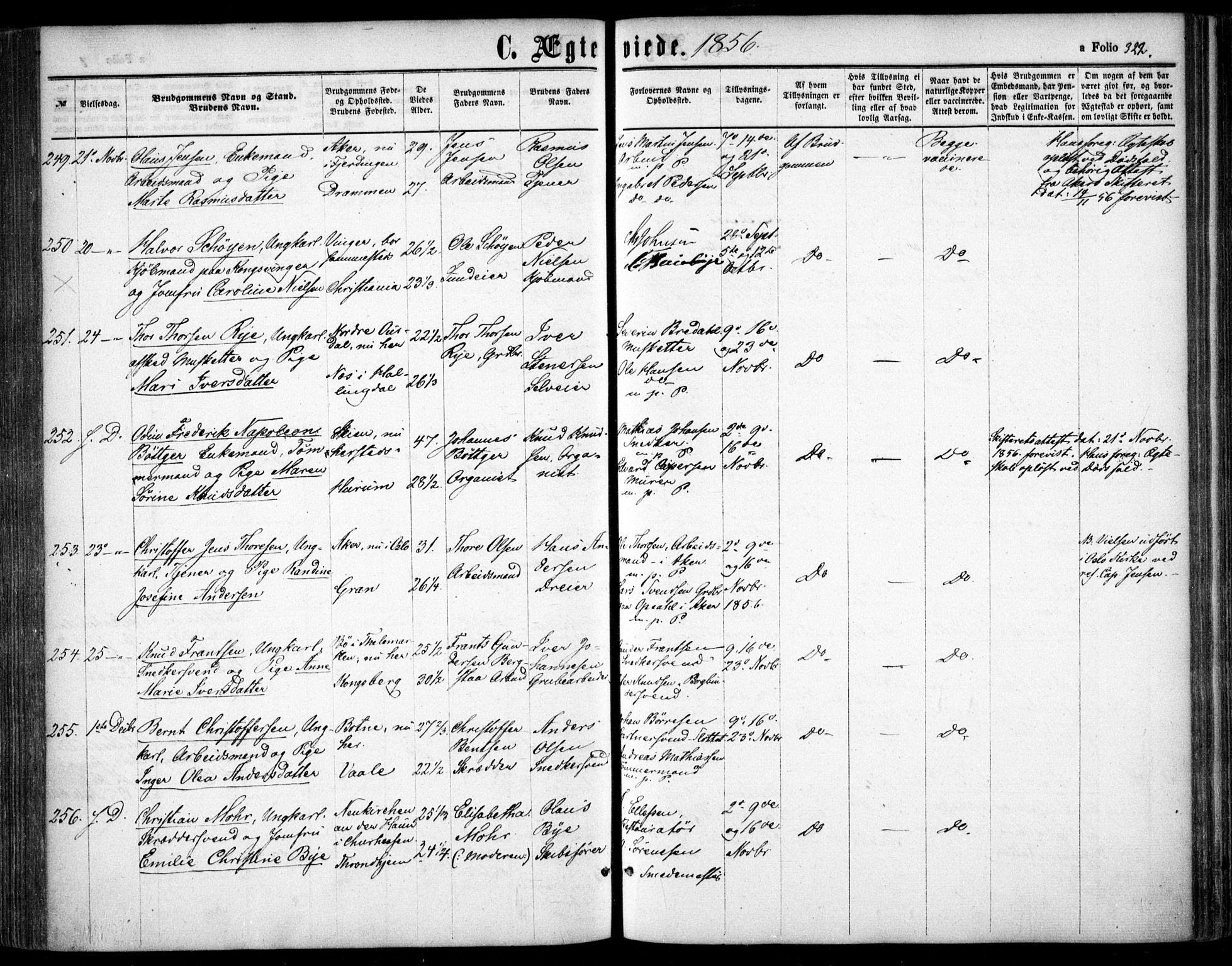 Oslo domkirke Kirkebøker, AV/SAO-A-10752/F/Fa/L0020: Parish register (official) no. 20, 1848-1865, p. 322