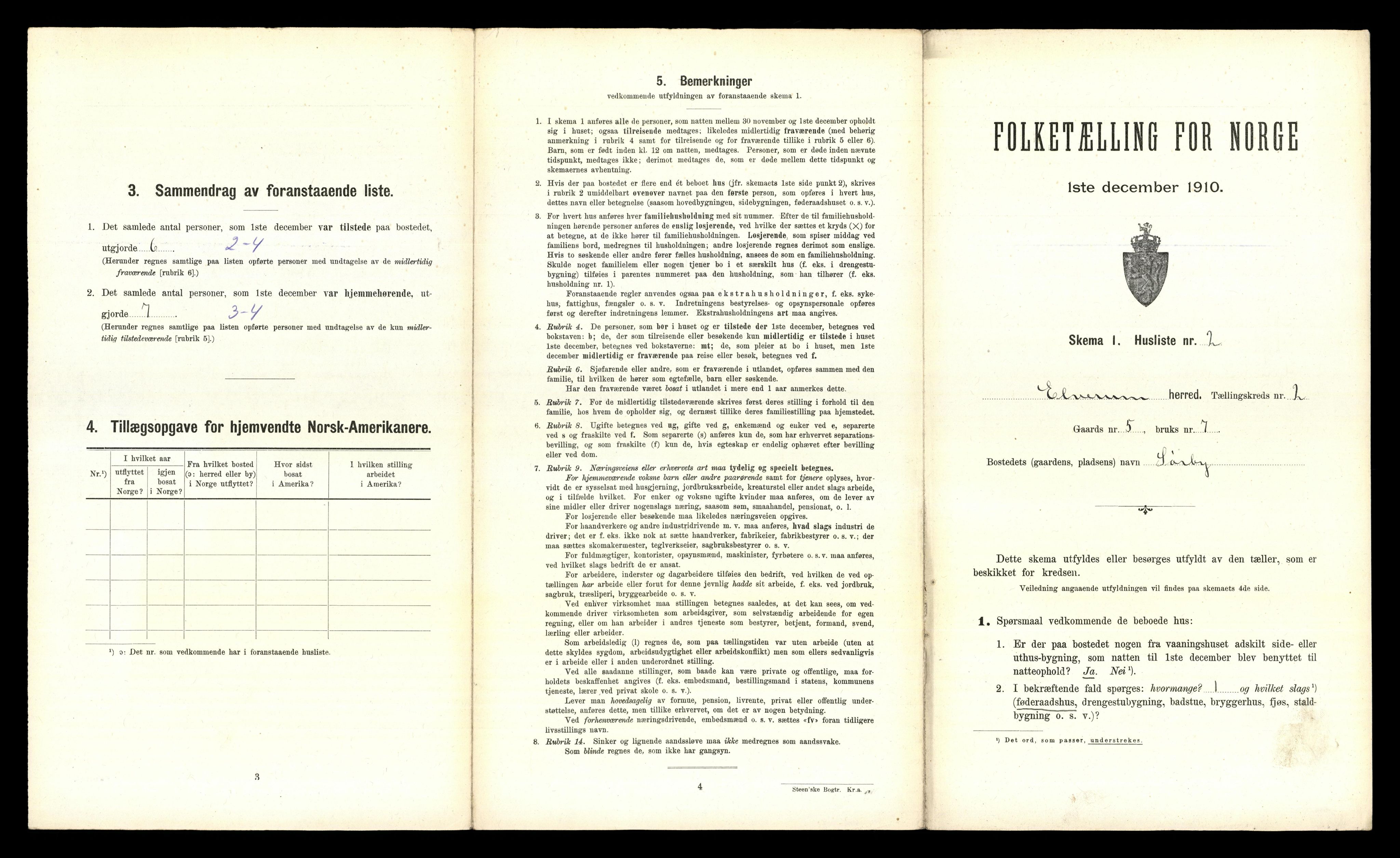 RA, 1910 census for Elverum, 1910, p. 211