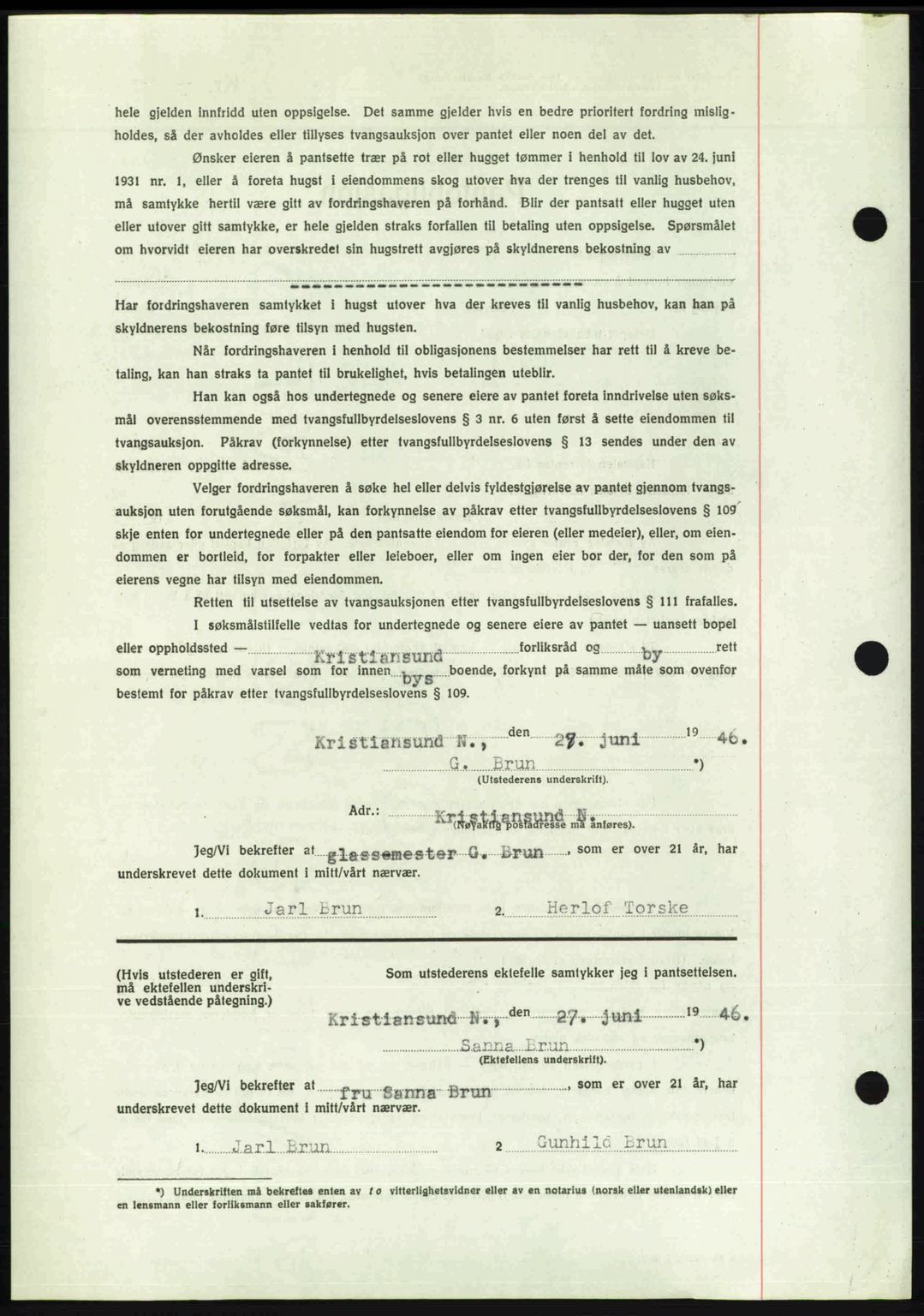 Kristiansund byfogd, AV/SAT-A-4587/A/27: Mortgage book no. 40, 1946-1946, Diary no: : 559/1946