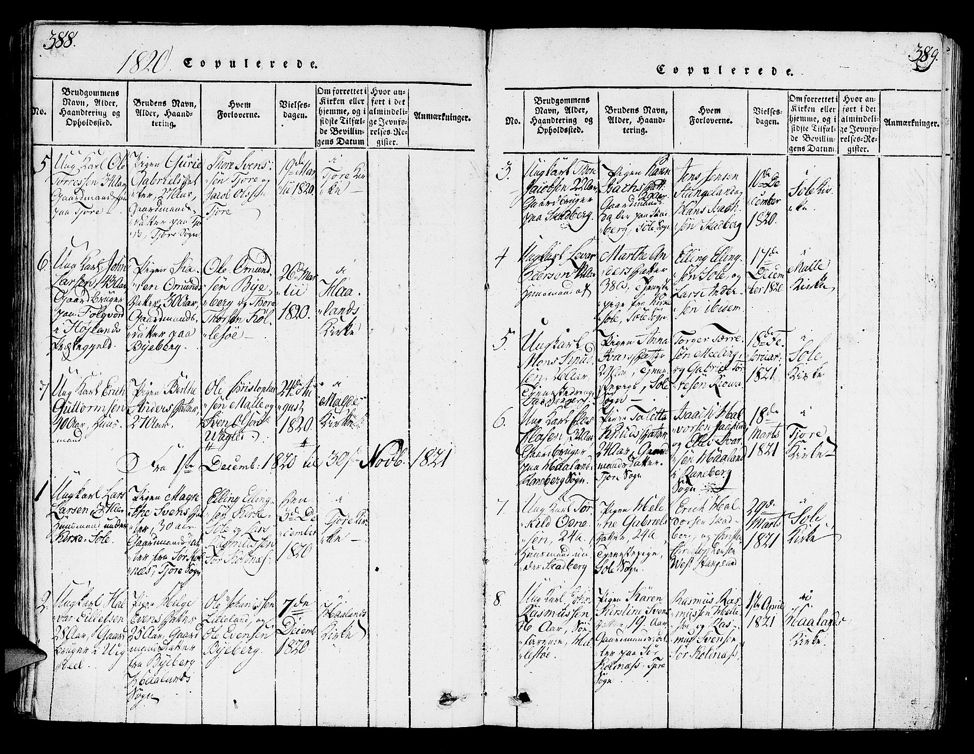 Håland sokneprestkontor, SAST/A-101802/001/30BA/L0004: Parish register (official) no. A 4, 1815-1829, p. 388-389