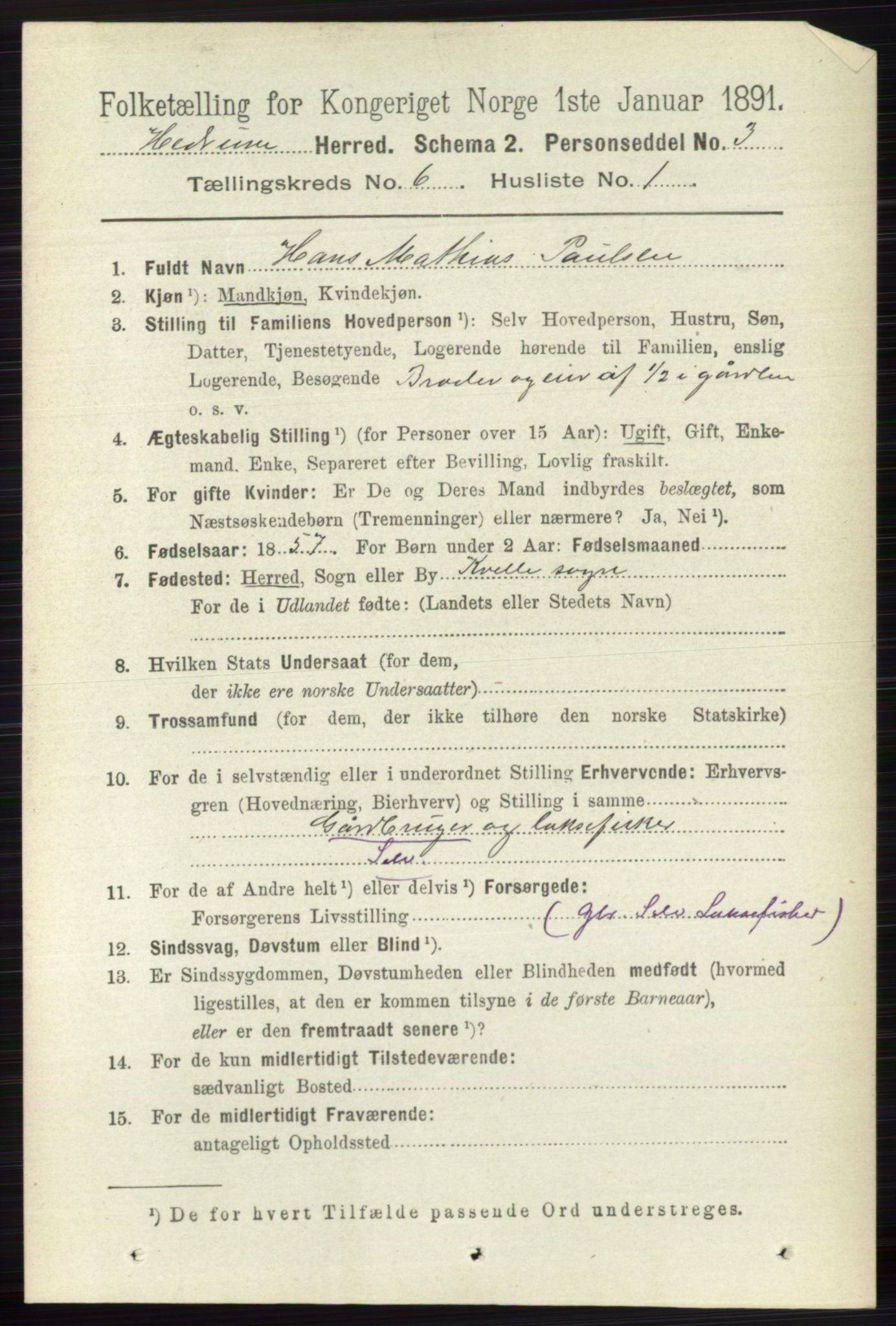 RA, 1891 census for 0727 Hedrum, 1891, p. 2542