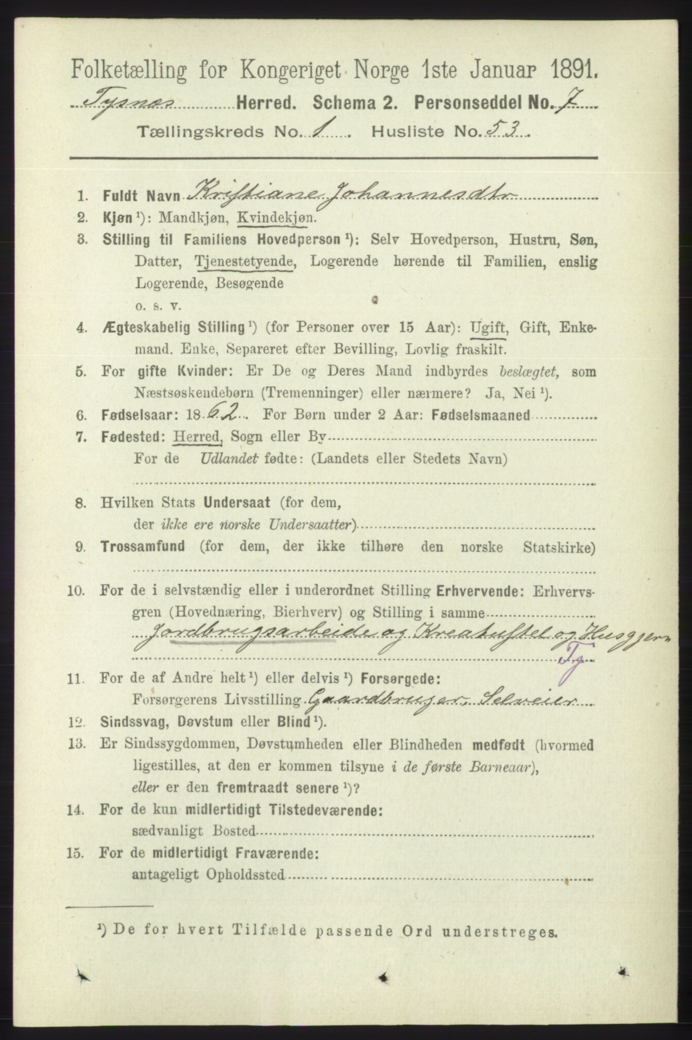 RA, 1891 census for 1223 Tysnes, 1891, p. 393