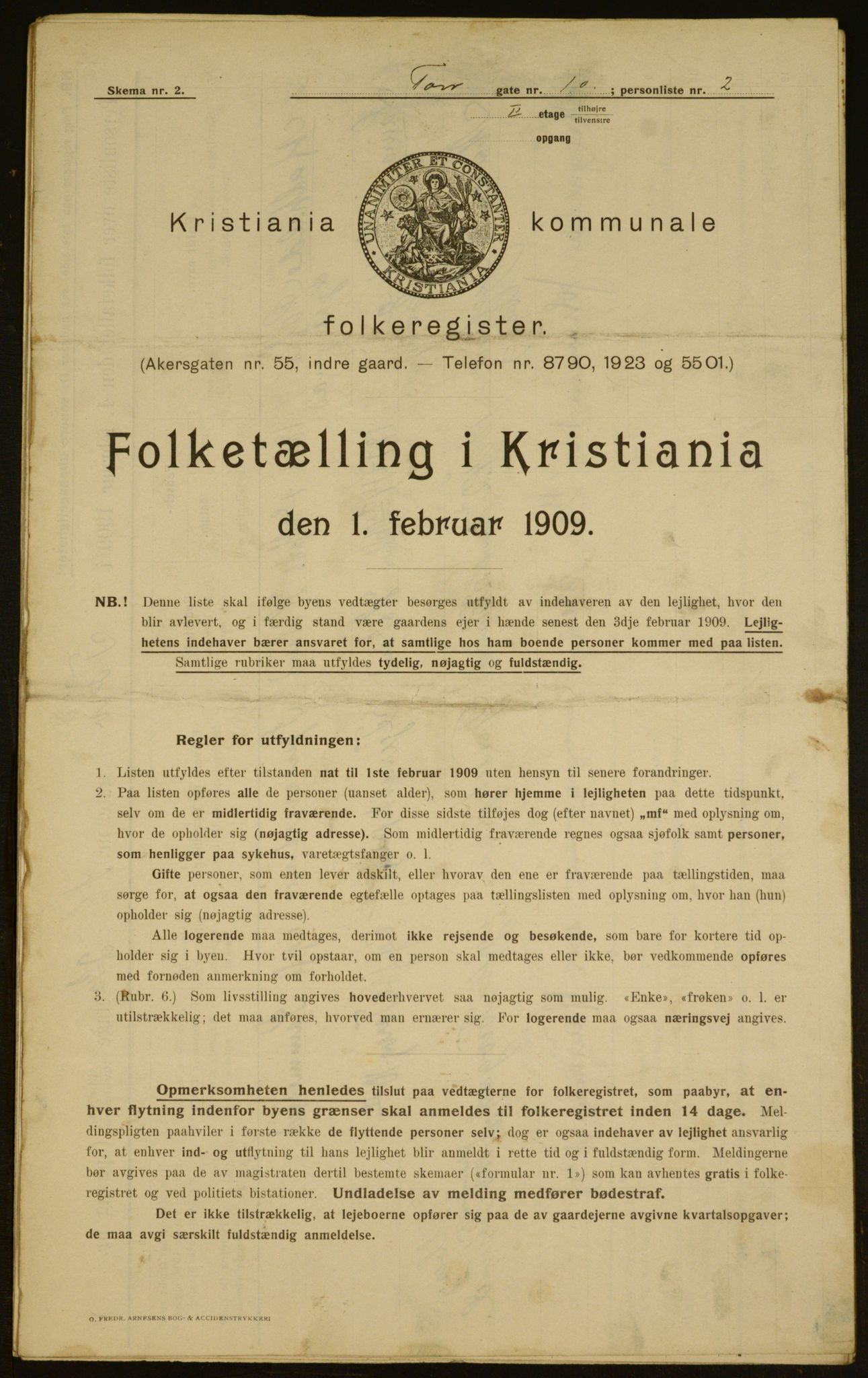 OBA, Municipal Census 1909 for Kristiania, 1909, p. 103364