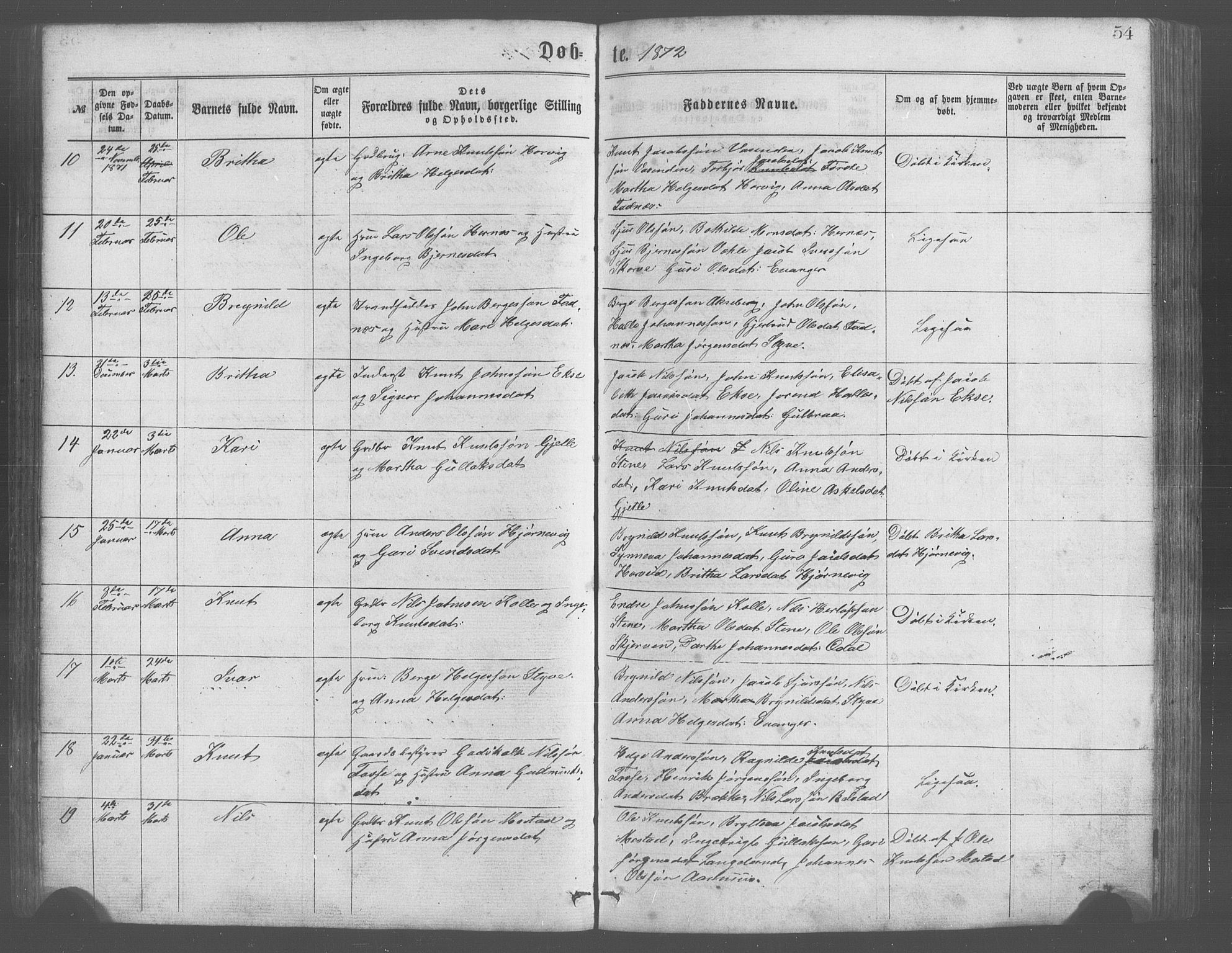 Evanger sokneprestembete, SAB/A-99924: Parish register (copy) no. A 2, 1863-1879, p. 54