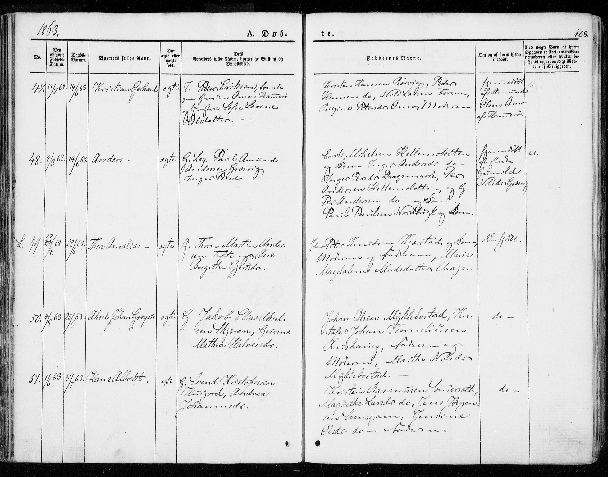 Ministerialprotokoller, klokkerbøker og fødselsregistre - Nordland, SAT/A-1459/872/L1033: Parish register (official) no. 872A08, 1840-1863, p. 168