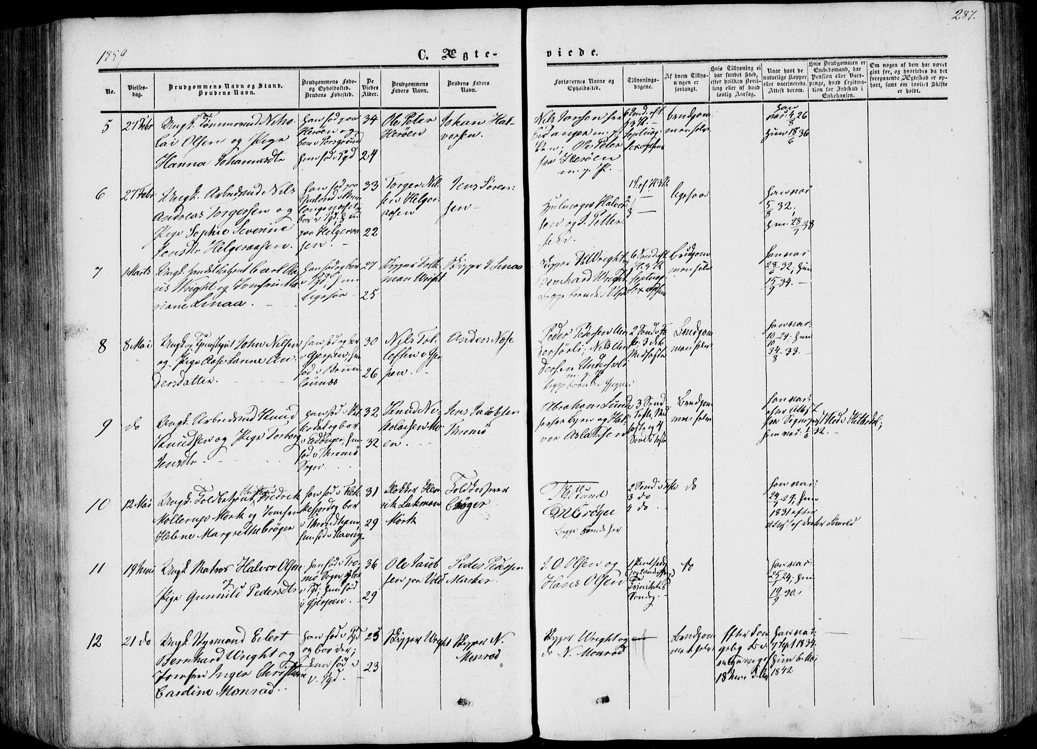 Porsgrunn kirkebøker , AV/SAKO-A-104/F/Fa/L0007: Parish register (official) no. 7, 1858-1877, p. 287