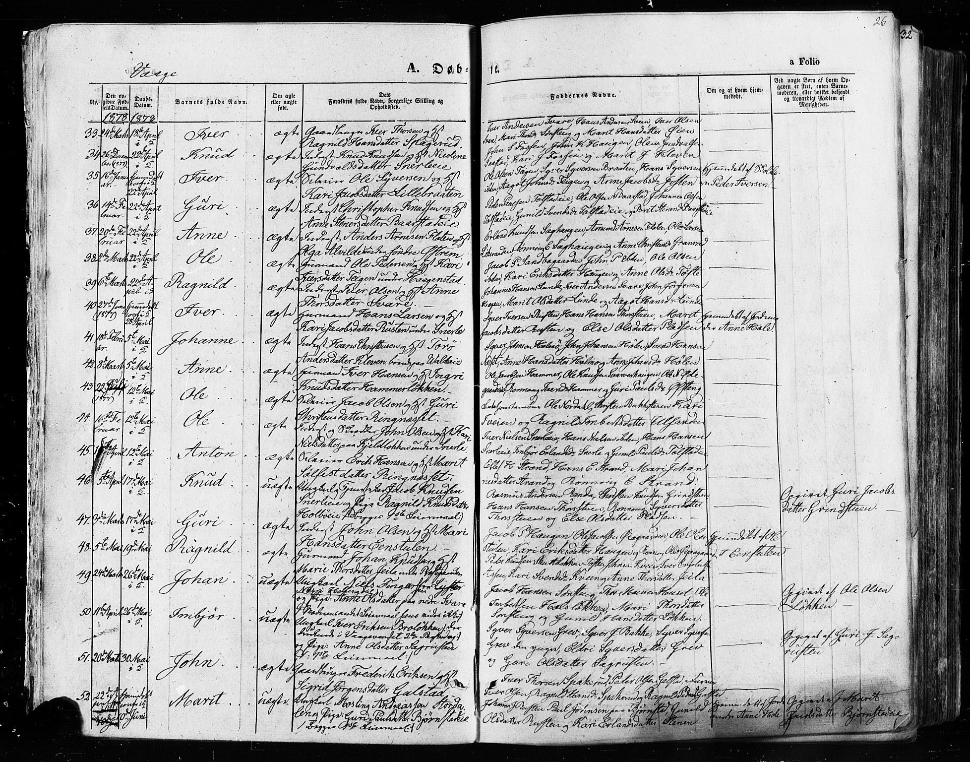 Vågå prestekontor, AV/SAH-PREST-076/H/Ha/Haa/L0007: Parish register (official) no. 7 /1, 1872-1886, p. 26