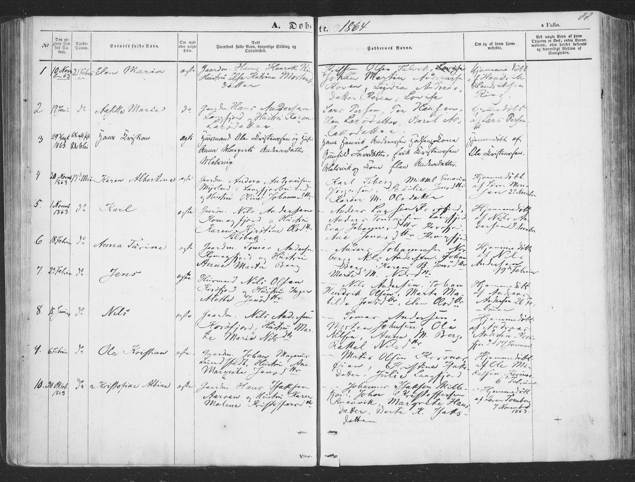 Talvik sokneprestkontor, SATØ/S-1337/H/Ha/L0010kirke: Parish register (official) no. 10, 1852-1864, p. 88
