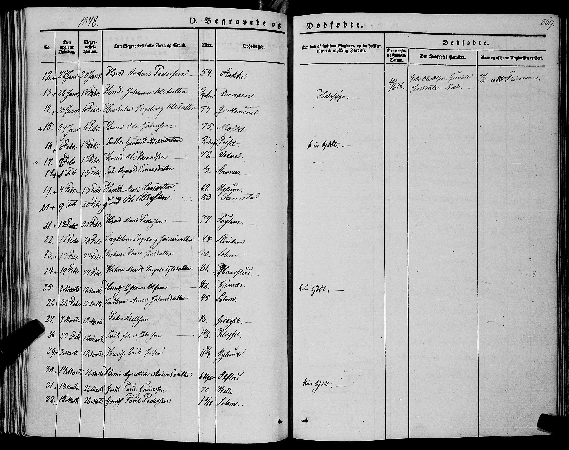 Ministerialprotokoller, klokkerbøker og fødselsregistre - Sør-Trøndelag, SAT/A-1456/695/L1145: Parish register (official) no. 695A06 /1, 1843-1859, p. 369