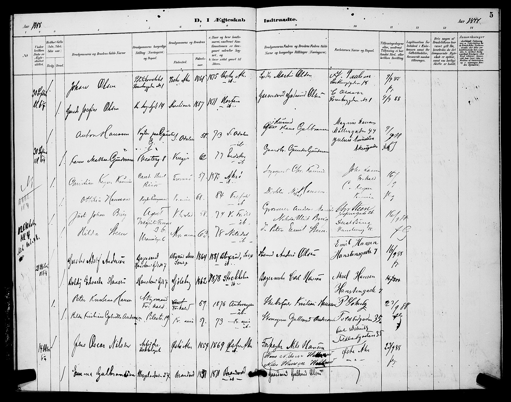 Trefoldighet prestekontor Kirkebøker, AV/SAO-A-10882/H/Ha/L0004: Banns register no. 4, 1888-1894, p. 5