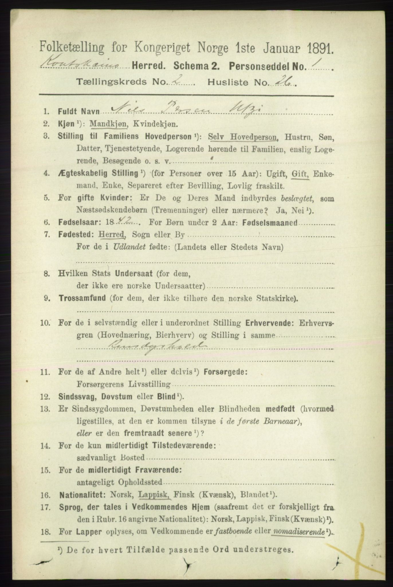 RA, 1891 census for 2011 Kautokeino, 1891, p. 452