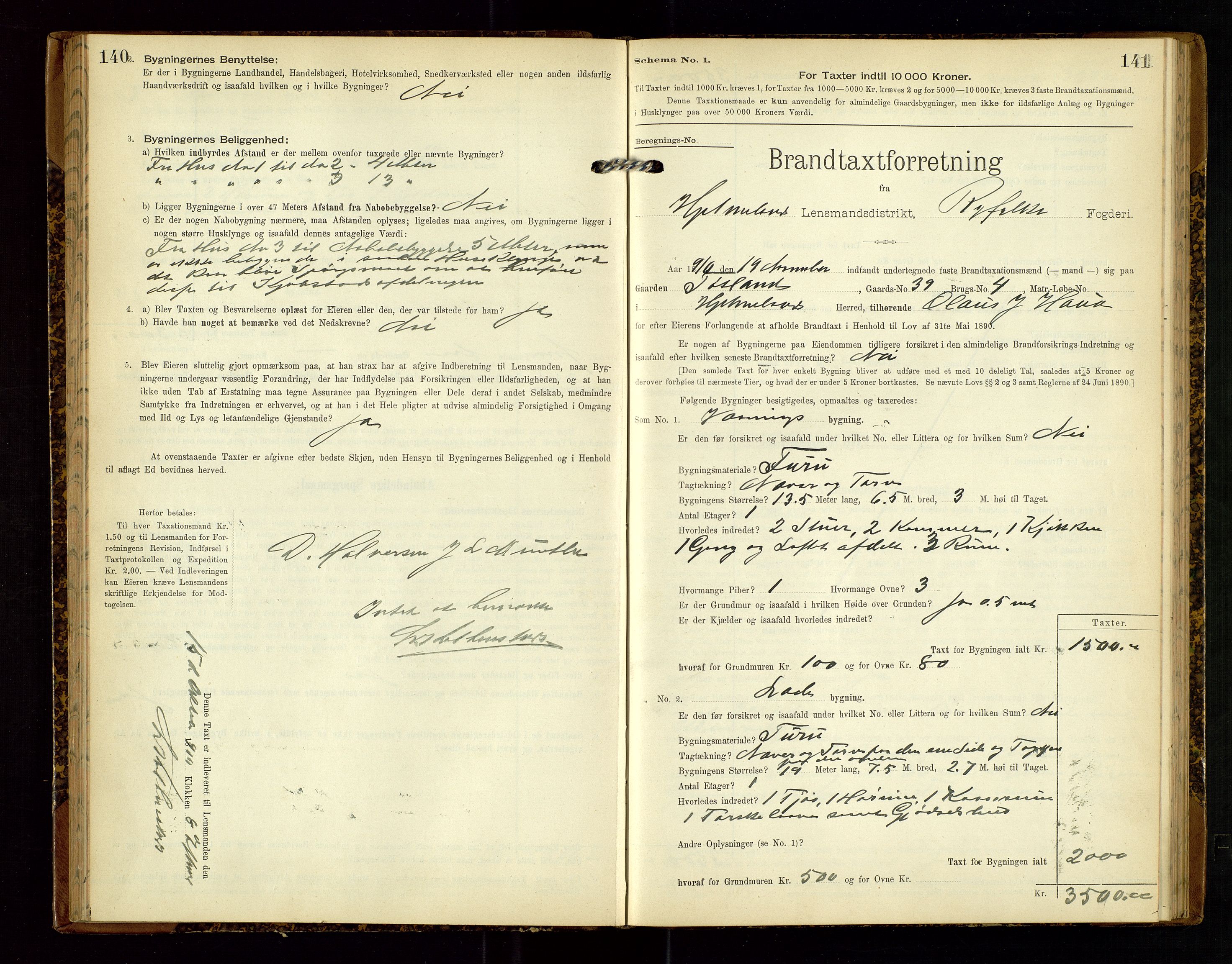 Hjelmeland lensmannskontor, AV/SAST-A-100439/Gob/L0002: "Brandtaxationsprotokol", 1904-1920, p. 140-141