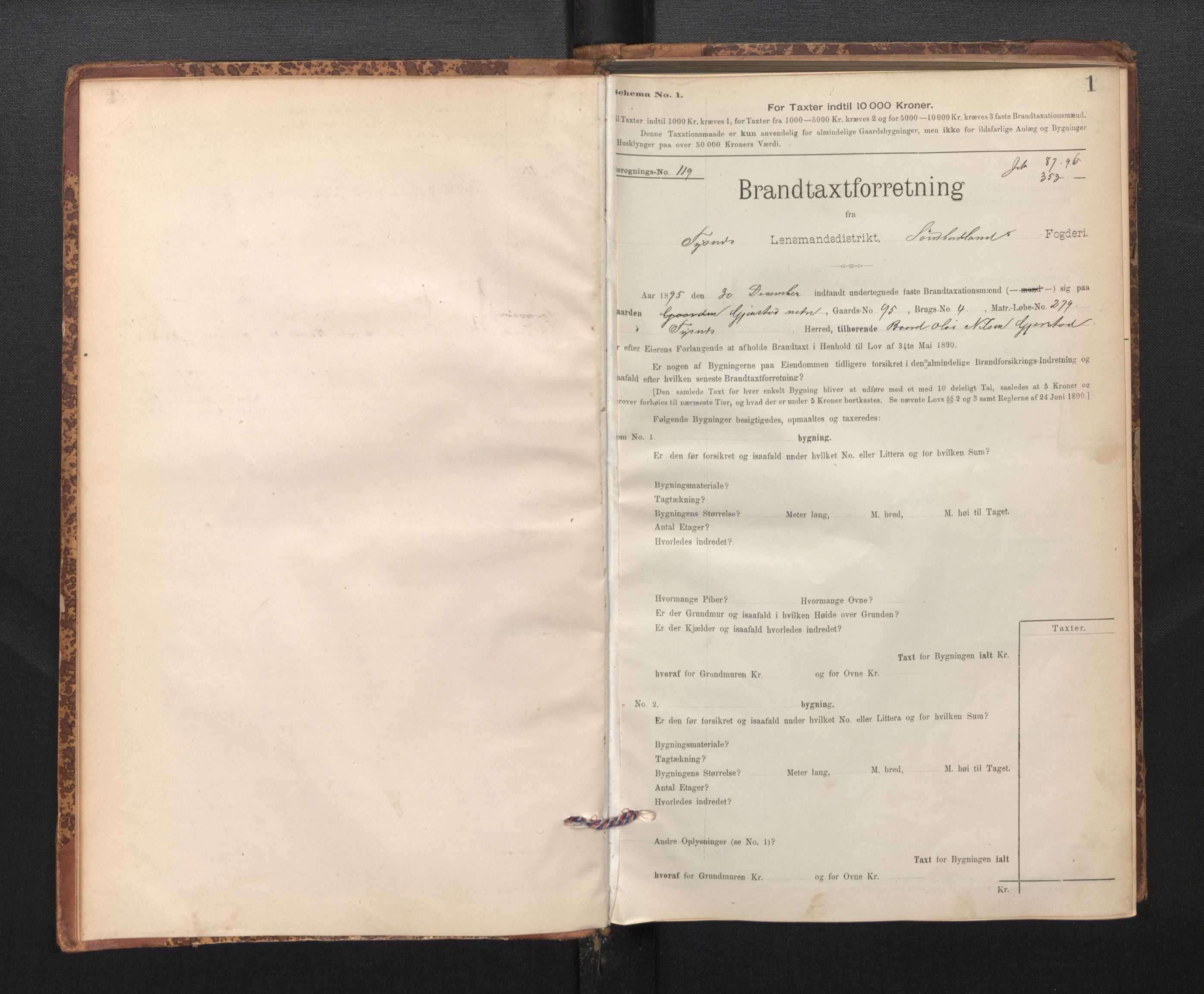 Lensmannen i Tysnes, SAB/A-35401/0012/L0004: Branntakstprotokoll, skjematakst, 1895-1947, p. 1