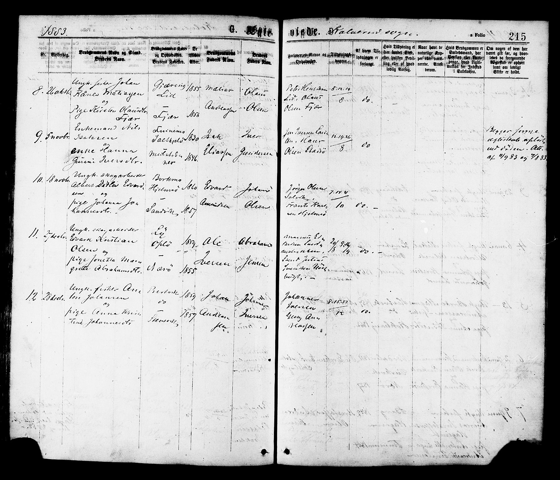 Ministerialprotokoller, klokkerbøker og fødselsregistre - Nord-Trøndelag, SAT/A-1458/780/L0642: Parish register (official) no. 780A07 /1, 1874-1885, p. 215