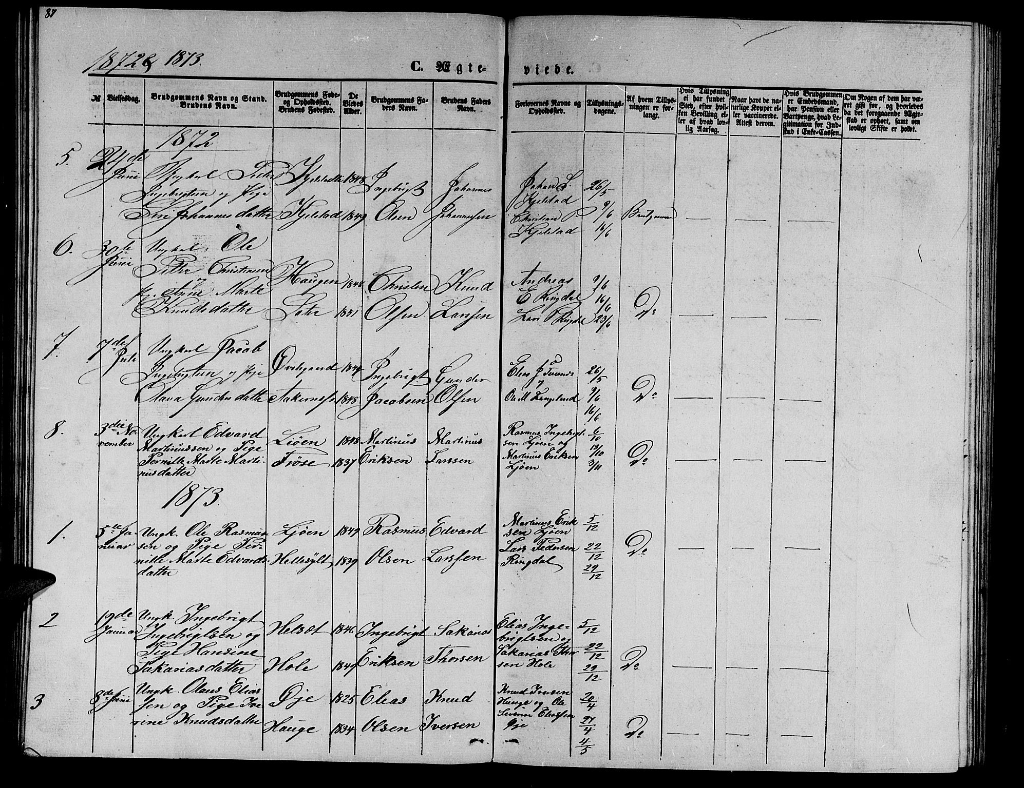 Ministerialprotokoller, klokkerbøker og fødselsregistre - Møre og Romsdal, AV/SAT-A-1454/517/L0229: Parish register (copy) no. 517C02, 1864-1879, p. 87