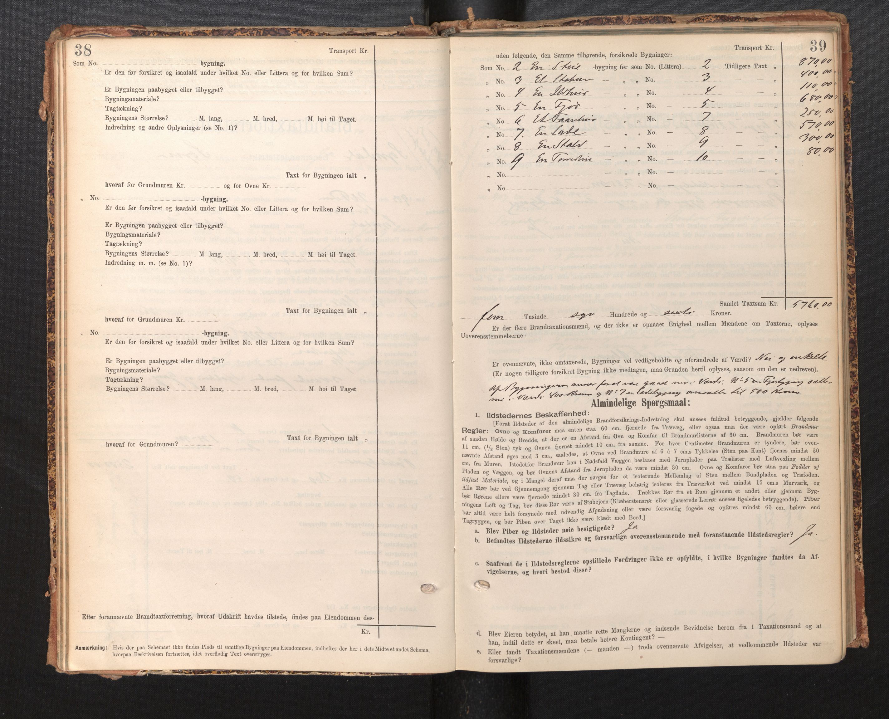 Lensmannen i Sogndal, AV/SAB-A-29901/0012/L0009: Branntakstprotokoll, skjematakst, 1901-1914, p. 38-39