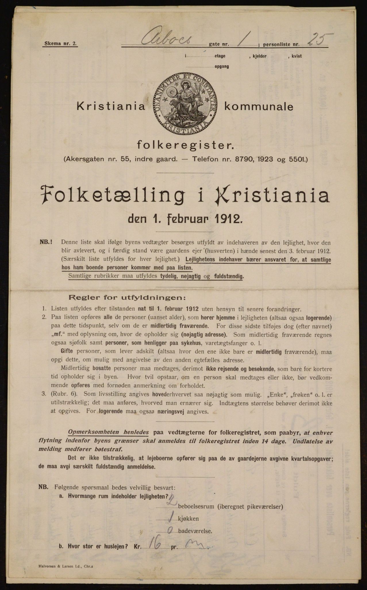 OBA, Municipal Census 1912 for Kristiania, 1912, p. 1687