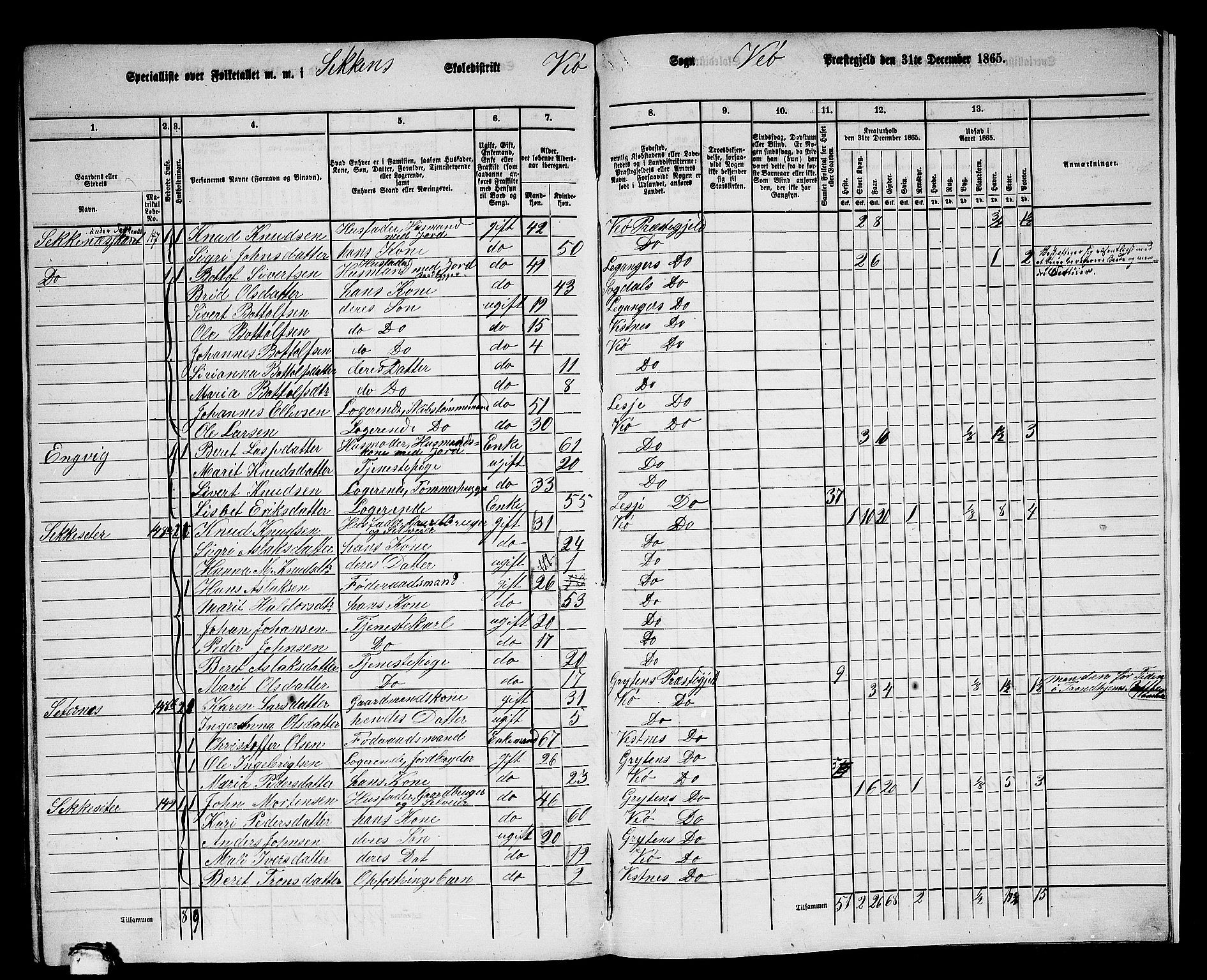 RA, 1865 census for Veøy, 1865, p. 94