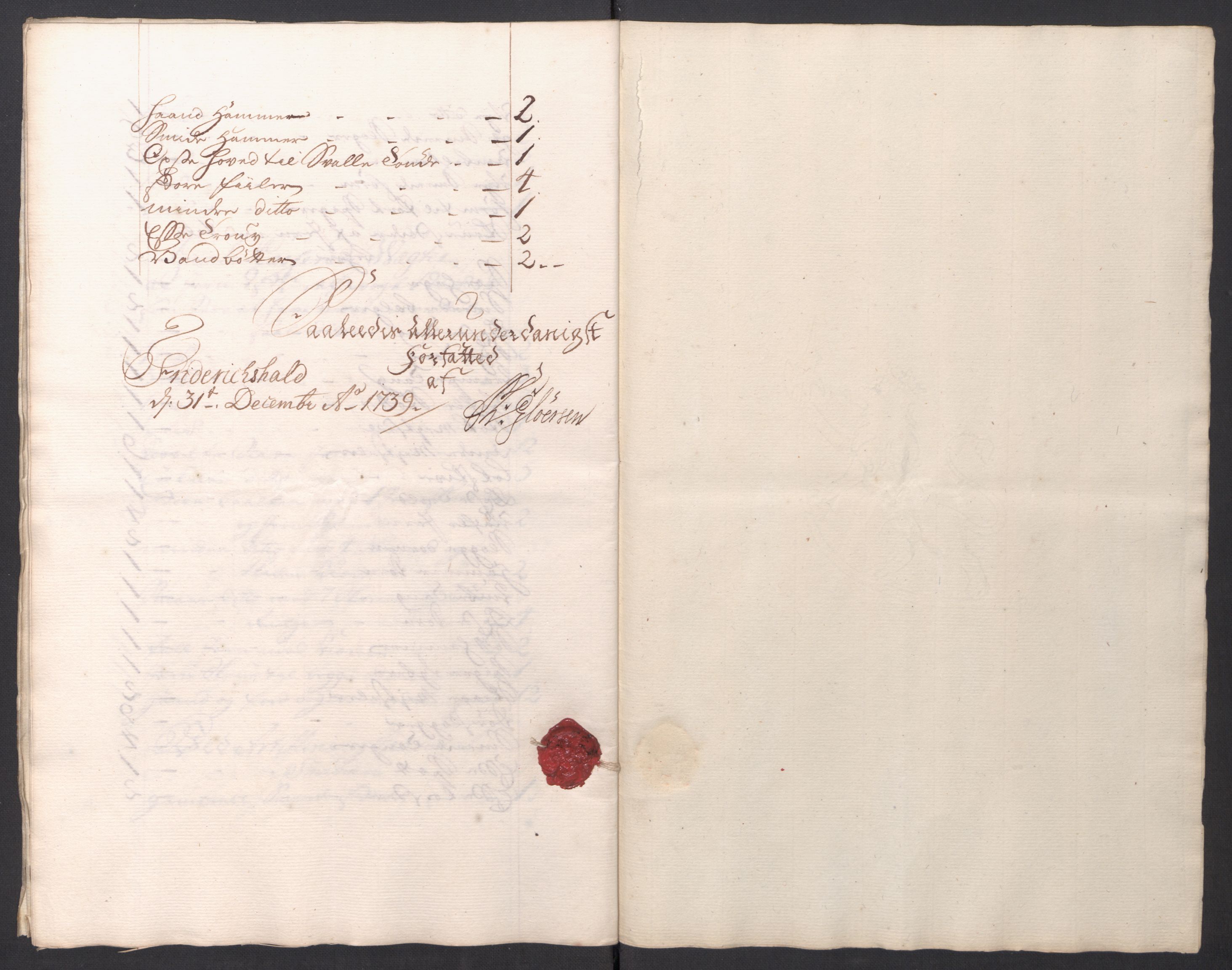 Kommanderende general (KG I) med Det norske krigsdirektorium, AV/RA-EA-5419/D/L0154: Fredriksten festning: Brev, inventarfortegnelser og regnskapsekstrakter, 1730-1739, p. 743
