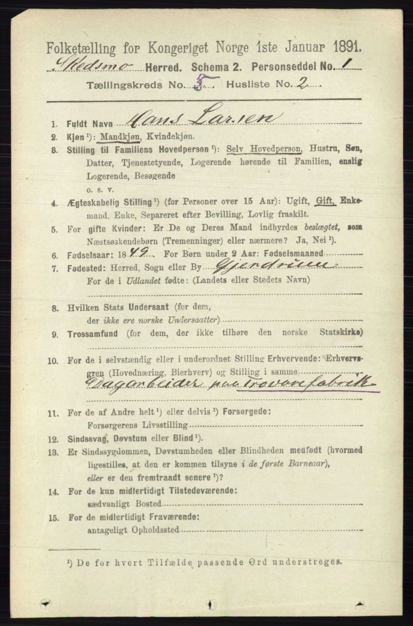 RA, 1891 census for 0231 Skedsmo, 1891, p. 2304