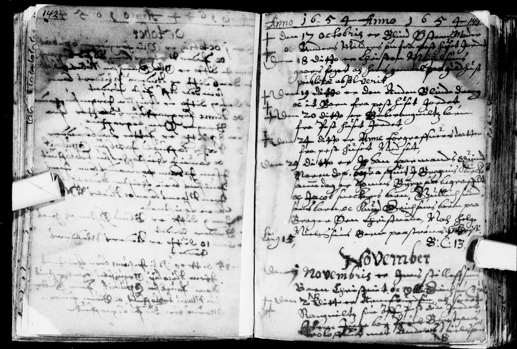 Bragernes kirkebøker, SAKO/A-6/F/Fa/L0001: Parish register (official) no. I 1, 1634-1662, p. 142-143