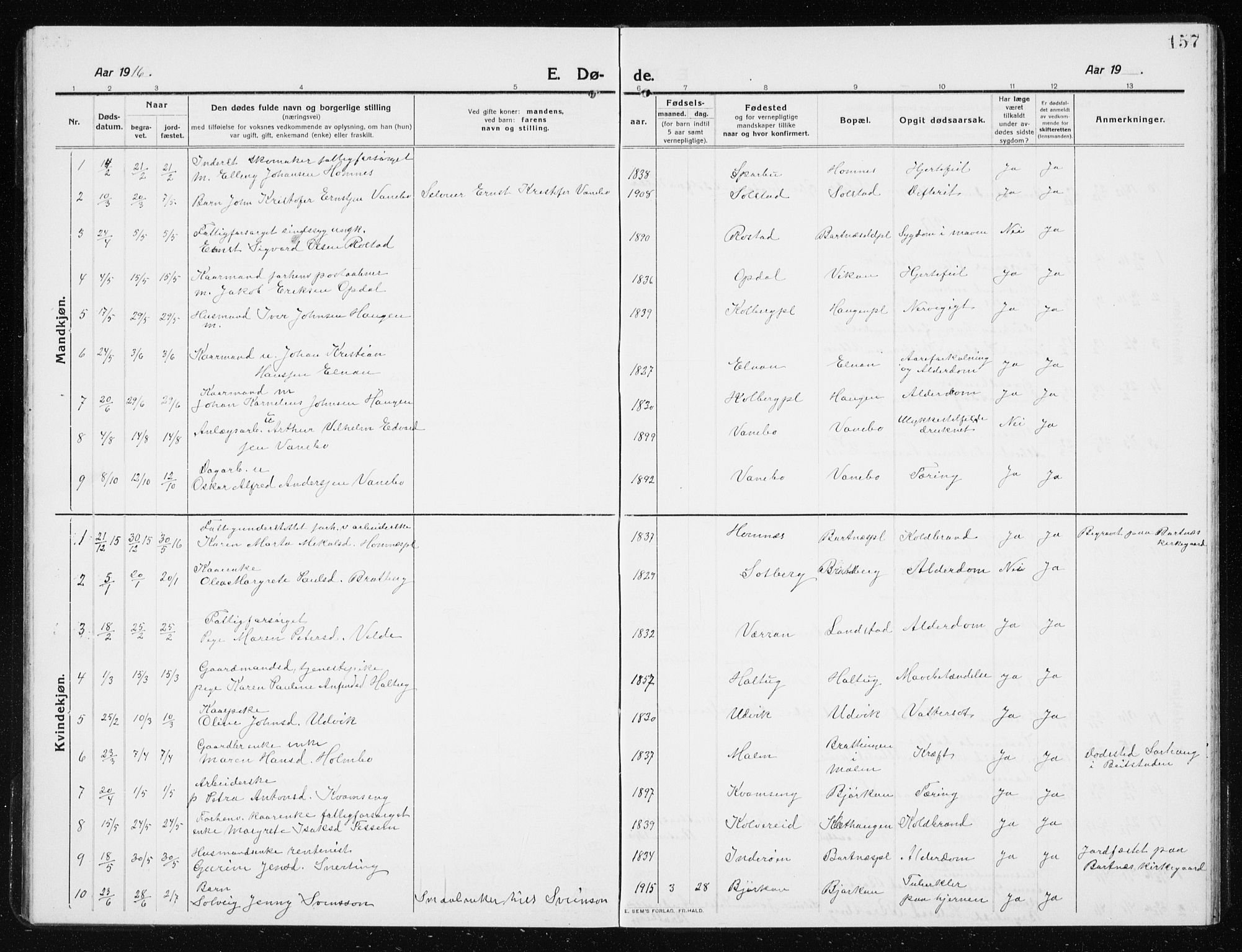 Ministerialprotokoller, klokkerbøker og fødselsregistre - Nord-Trøndelag, SAT/A-1458/741/L0402: Parish register (copy) no. 741C03, 1911-1926, p. 157