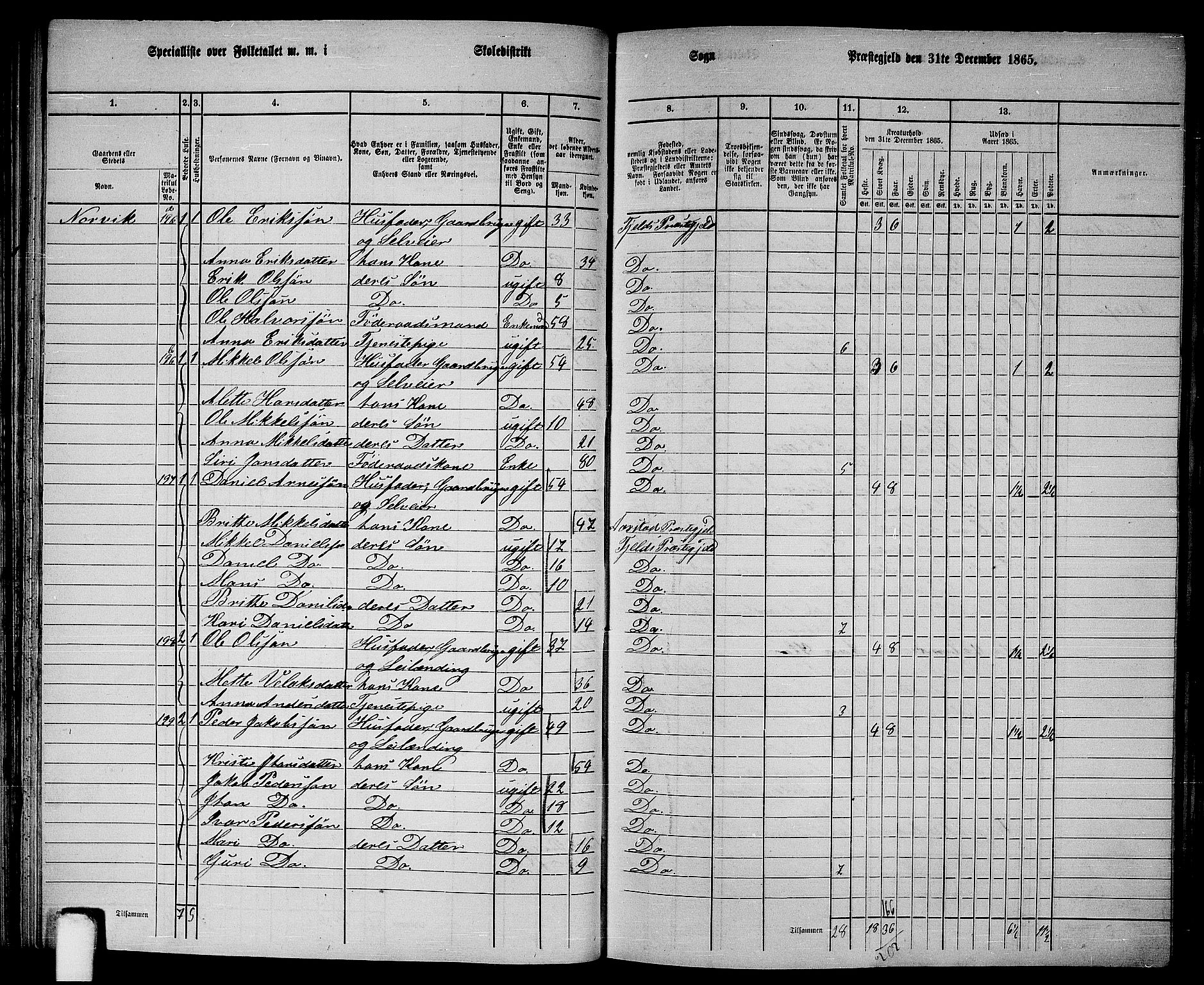 RA, 1865 census for Fjell, 1865, p. 66