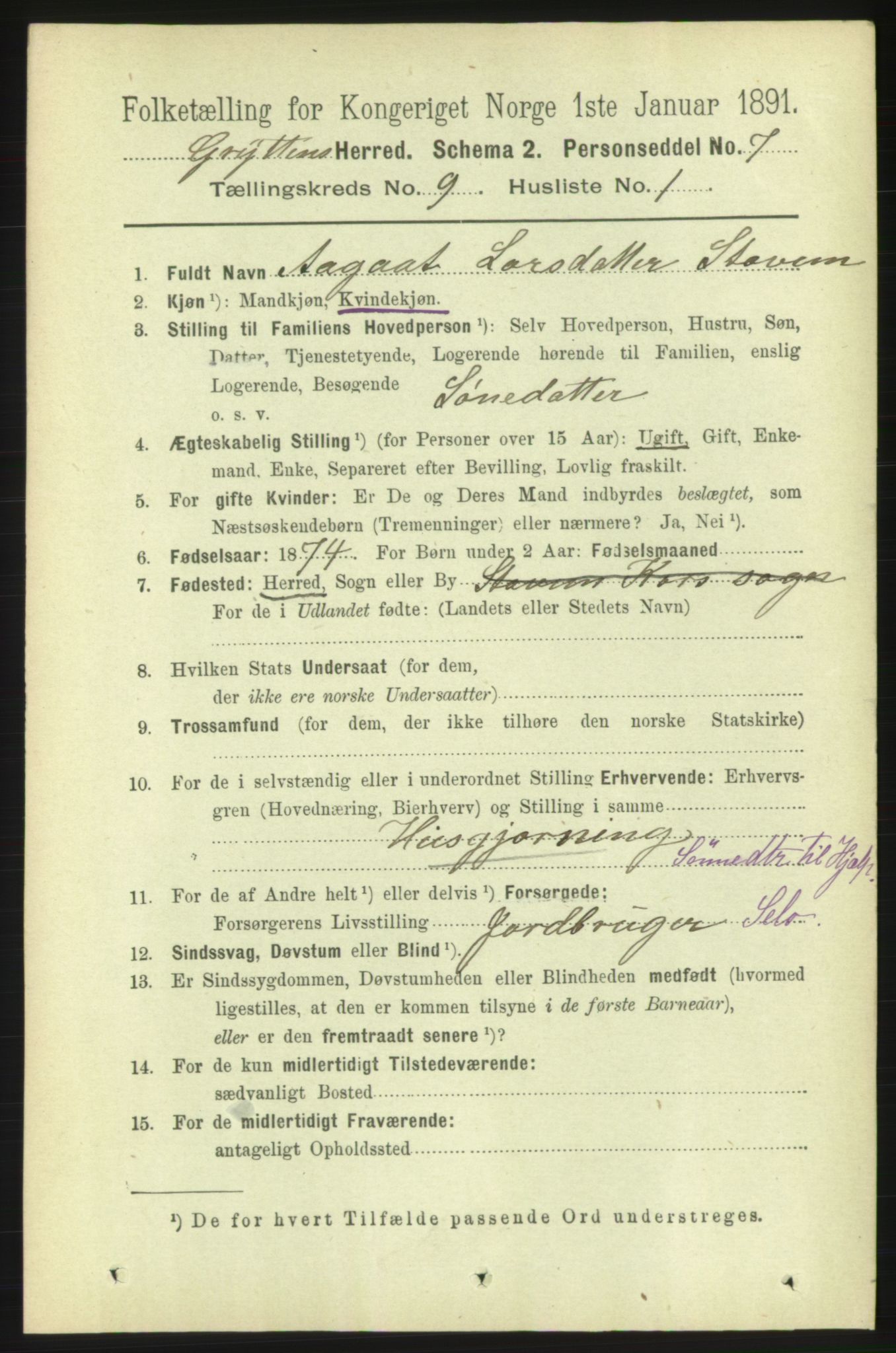 RA, 1891 census for 1539 Grytten, 1891, p. 3368