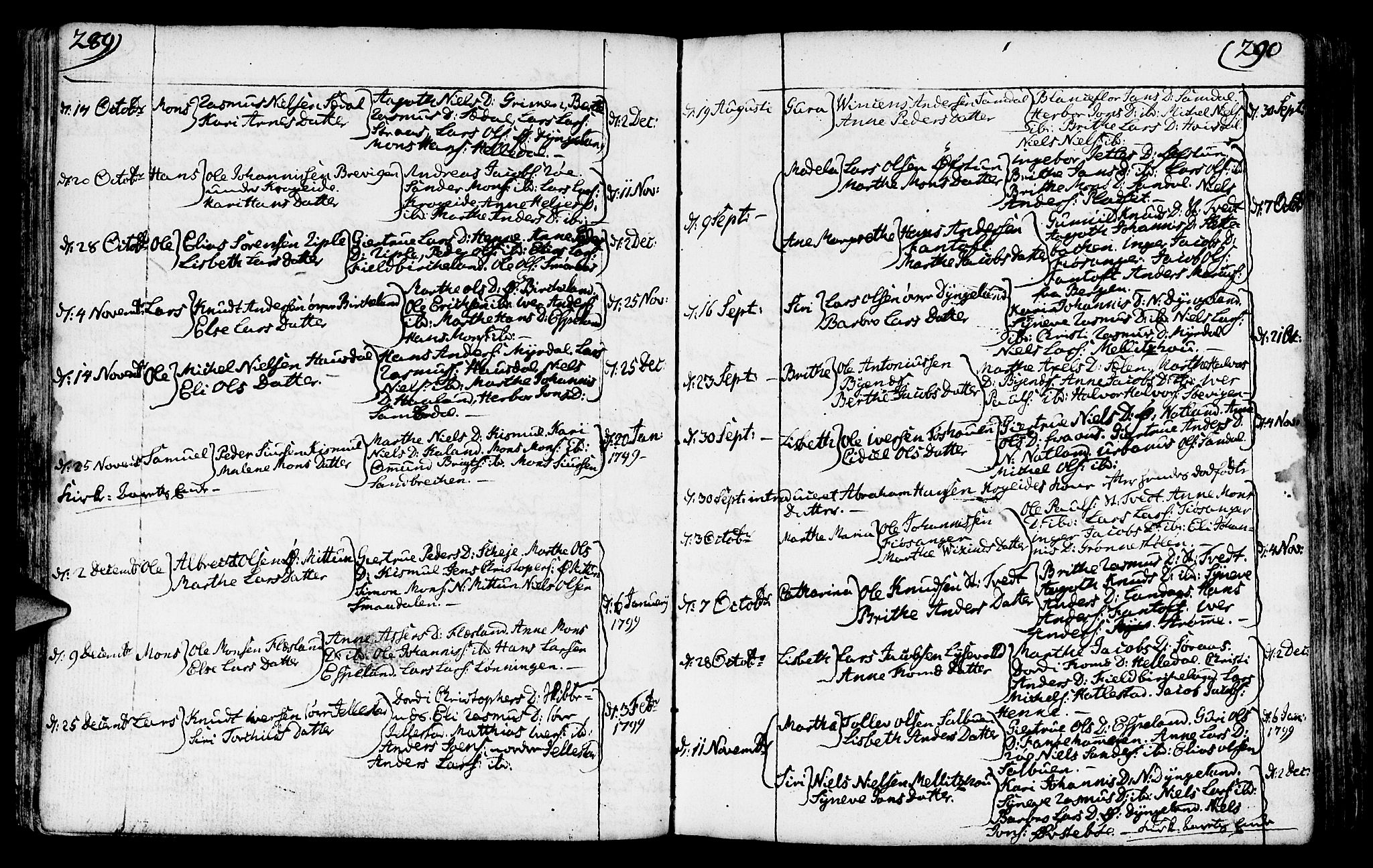 Fana Sokneprestembete, AV/SAB-A-75101/H/Haa/Haaa/L0005: Parish register (official) no. A 5, 1773-1799, p. 289-290