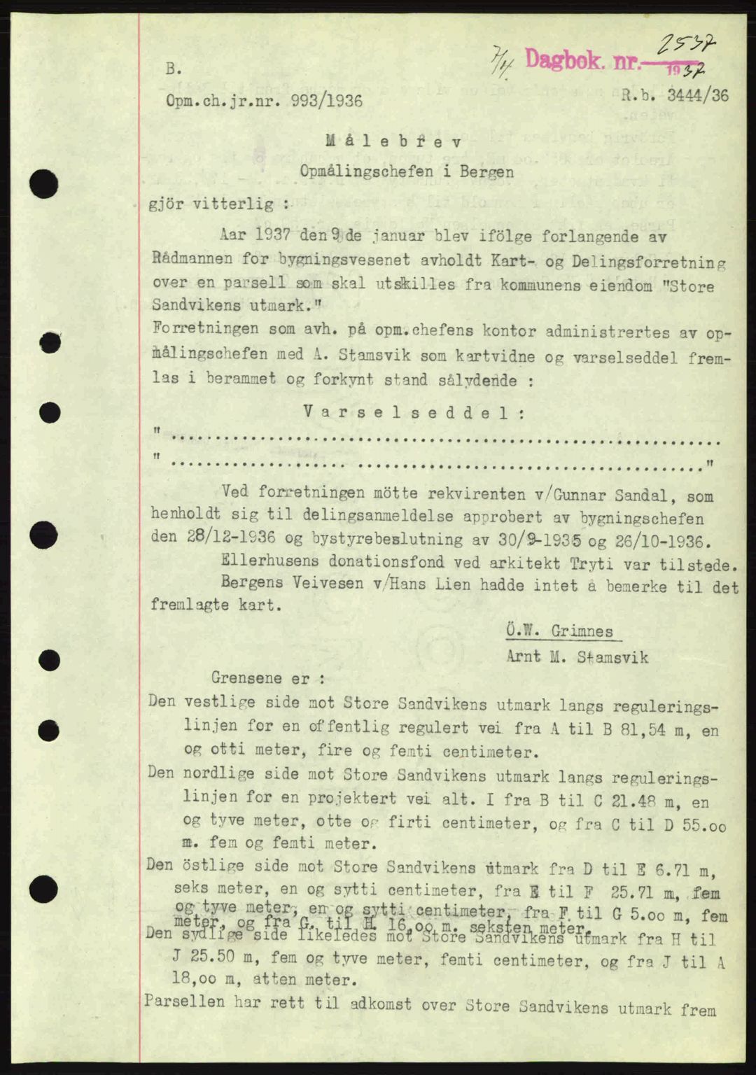 Byfogd og Byskriver i Bergen, SAB/A-3401/03/03Bc/L0004: Mortgage book no. A3-4, 1936-1937, Diary no: : 2537/1937