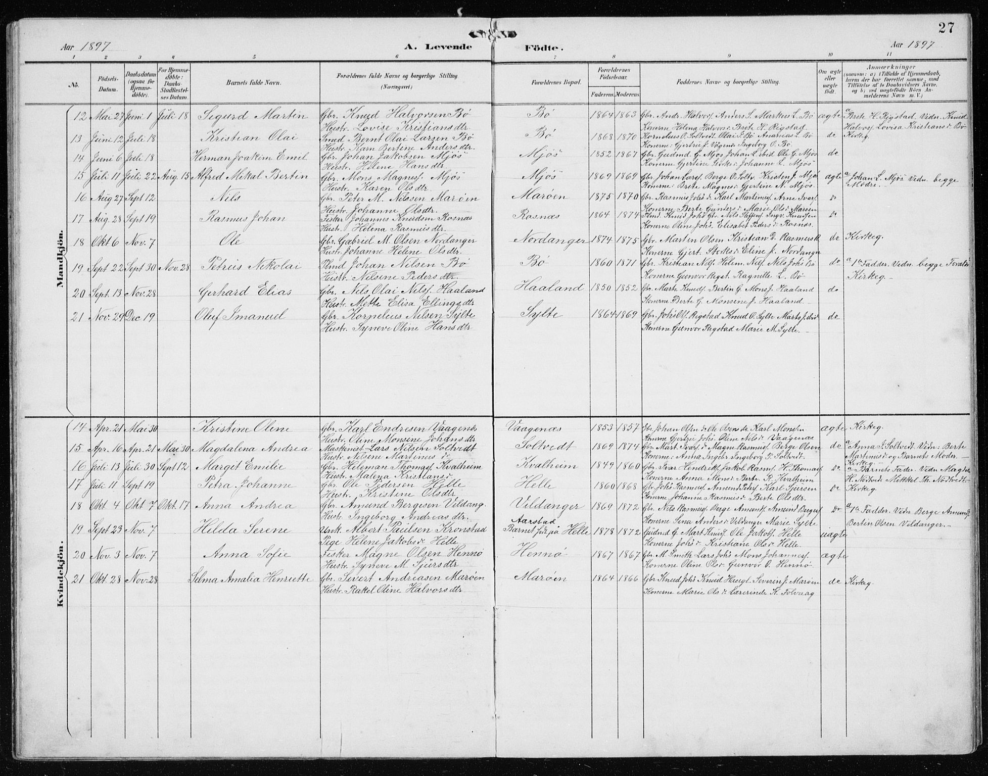 Manger sokneprestembete, AV/SAB-A-76801/H/Hab: Parish register (copy) no. B 3, 1891-1907, p. 27