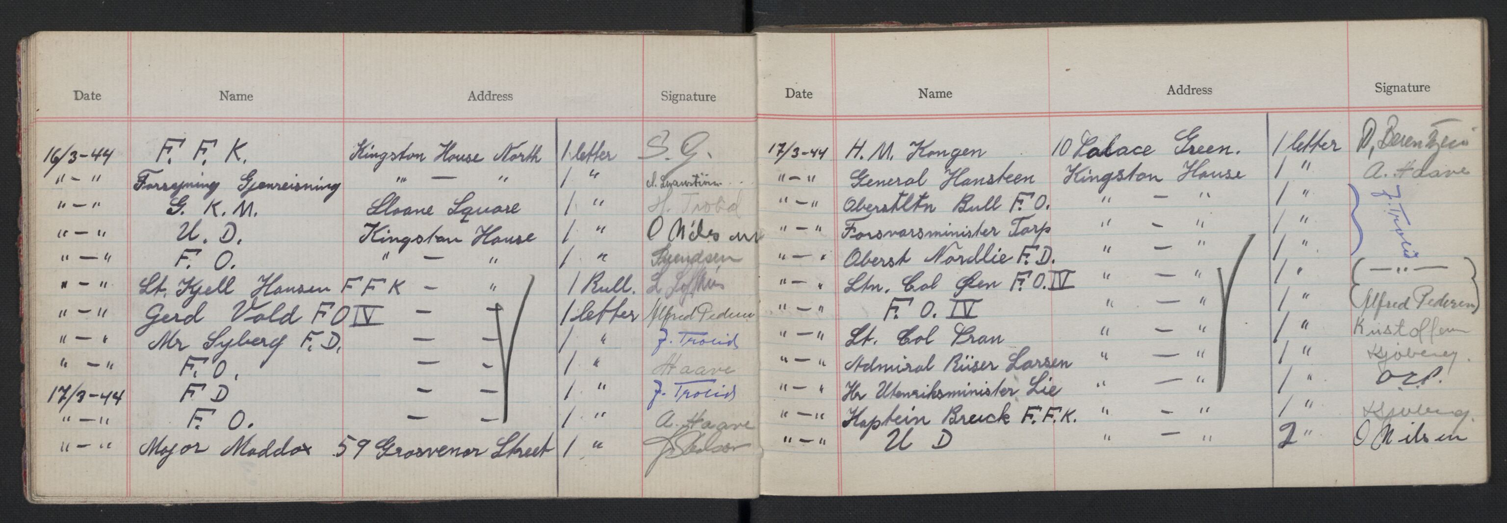 Forsvarets Overkommando. 2. kontor. Arkiv 8.3 (FO.II/8.3). Korrespondanse FD/E og FO.II, AV/RA-RAFA-7141/Dac/Dacb/L0002: Parcel books, 1941-1945, p. 106