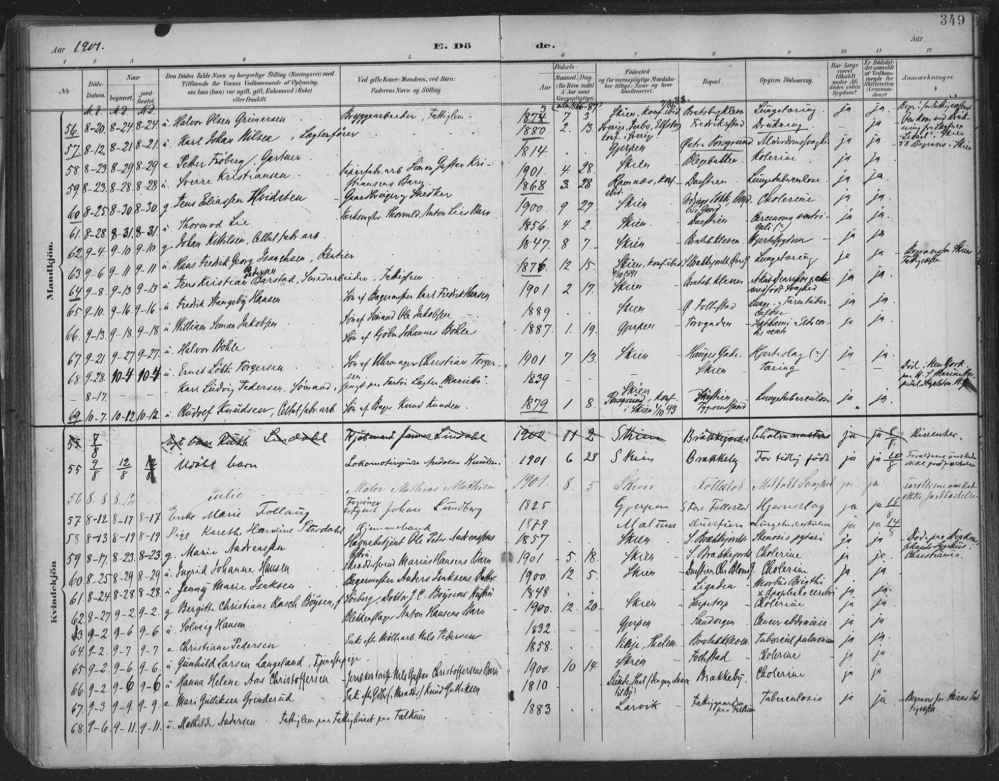 Skien kirkebøker, AV/SAKO-A-302/F/Fa/L0011: Parish register (official) no. 11, 1900-1907, p. 349