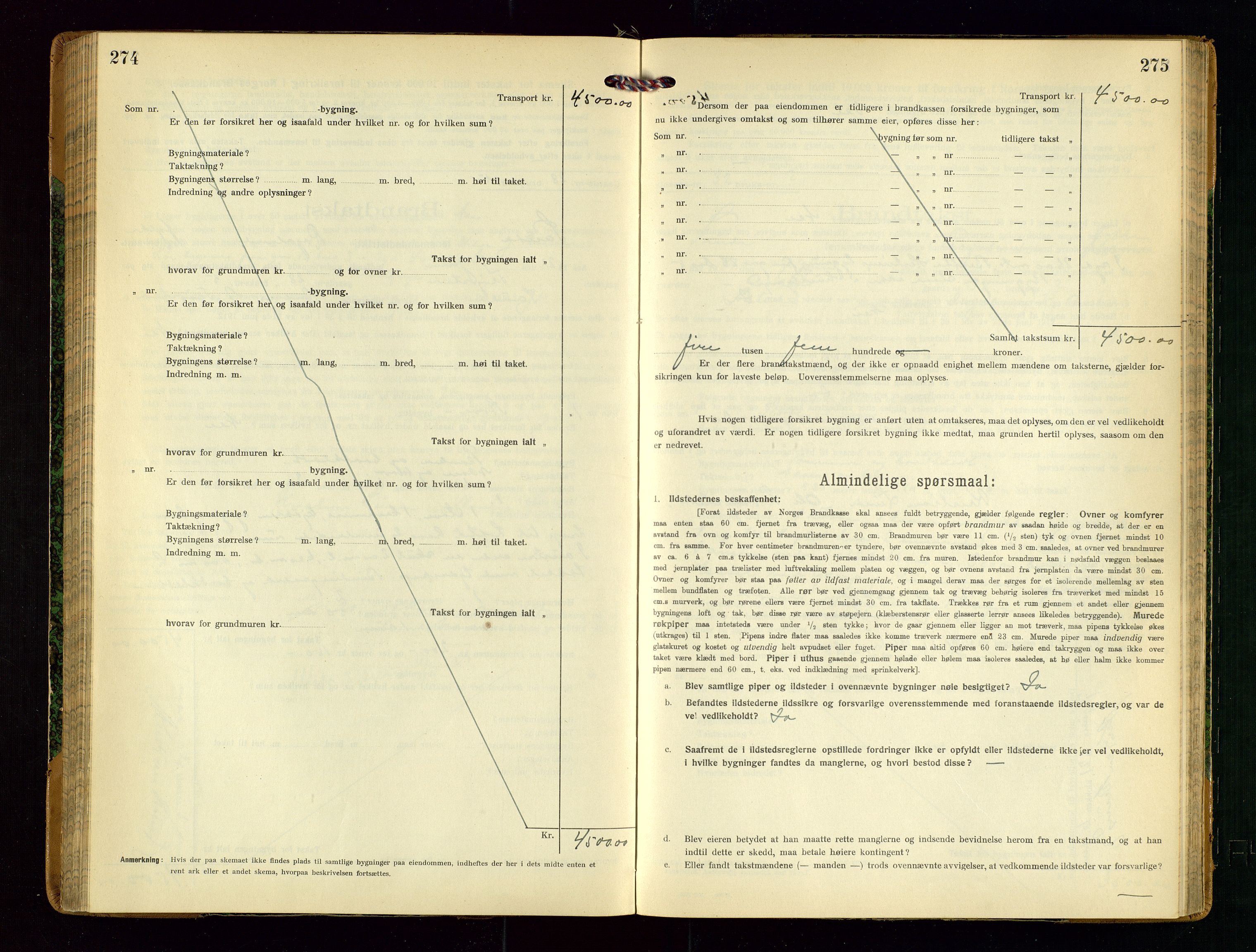 Sauda lensmannskontor, AV/SAST-A-100177/Gob/L0002: Branntakstprotokoll - skjematakst, 1916-1928, p. 274-275