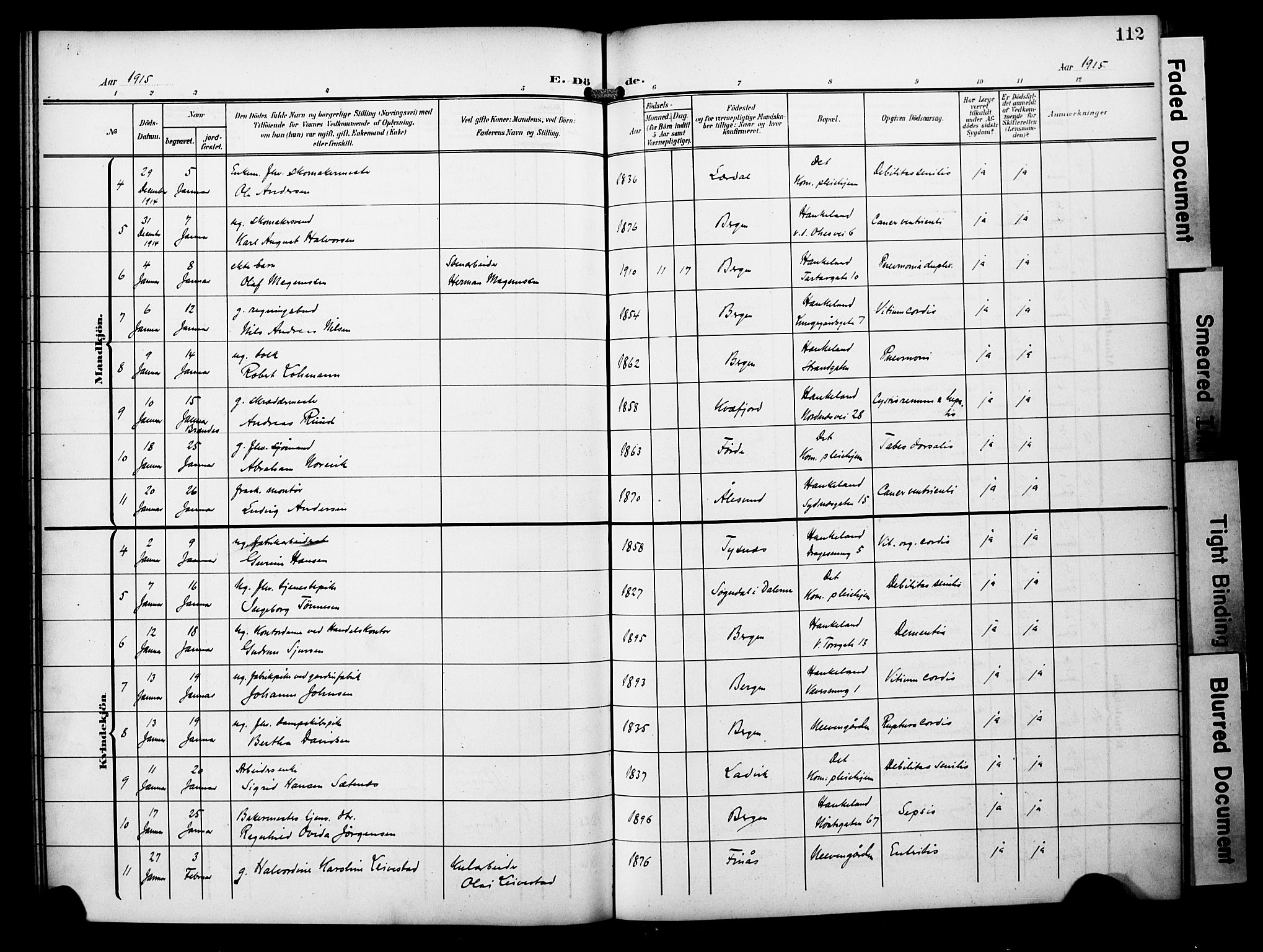 Bergen kommunale pleiehjem - stiftelsespresten, AV/SAB-A-100281: Parish register (official) no. A 6, 1908-1920, p. 112