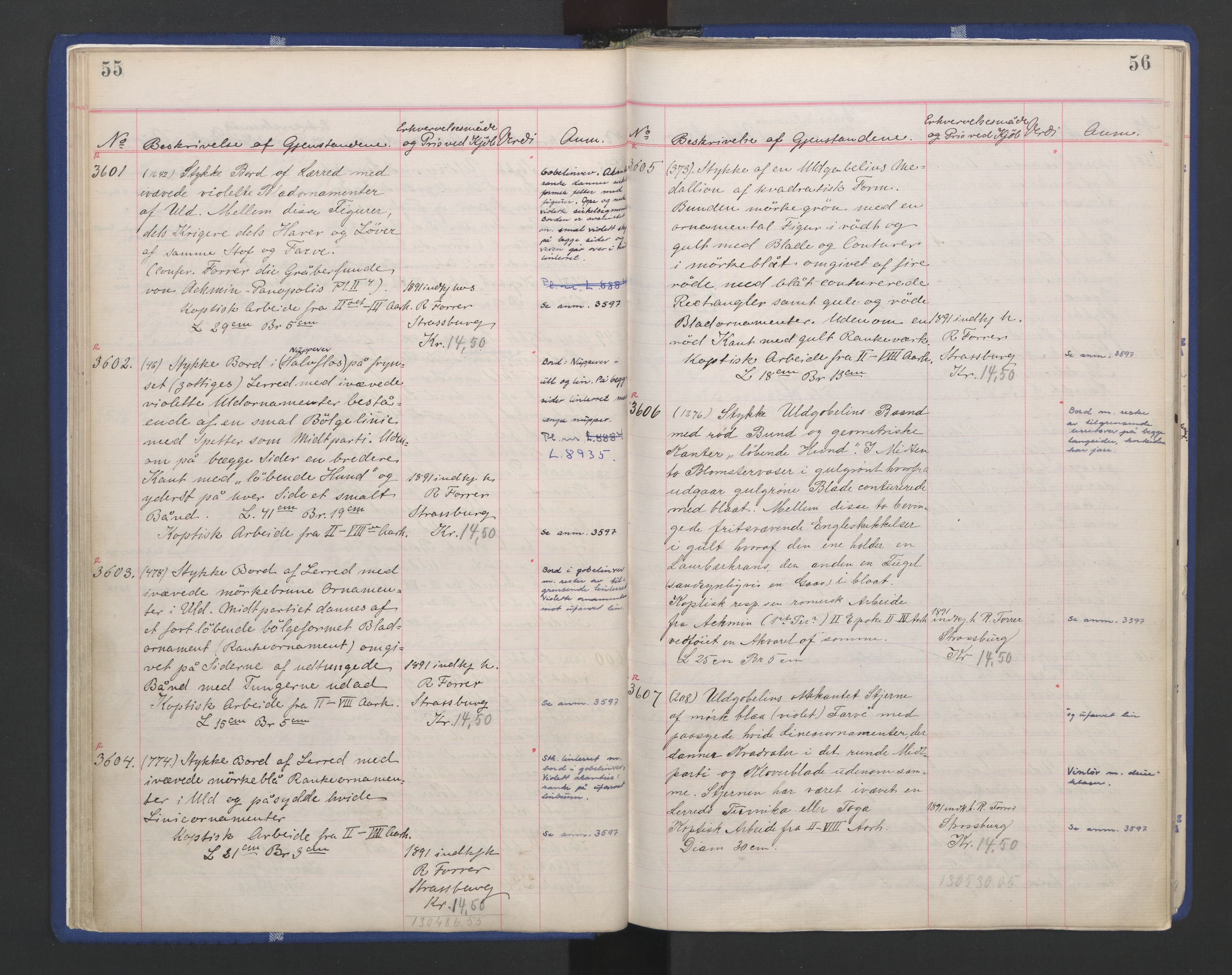 Kunstindustrimuseet i Oslo, NMFK/KIM-1001/A/Ae/L0003: Protokoll 3391-4609. Kunstindustrimuseets samlinger, 1889-1894, p. 32