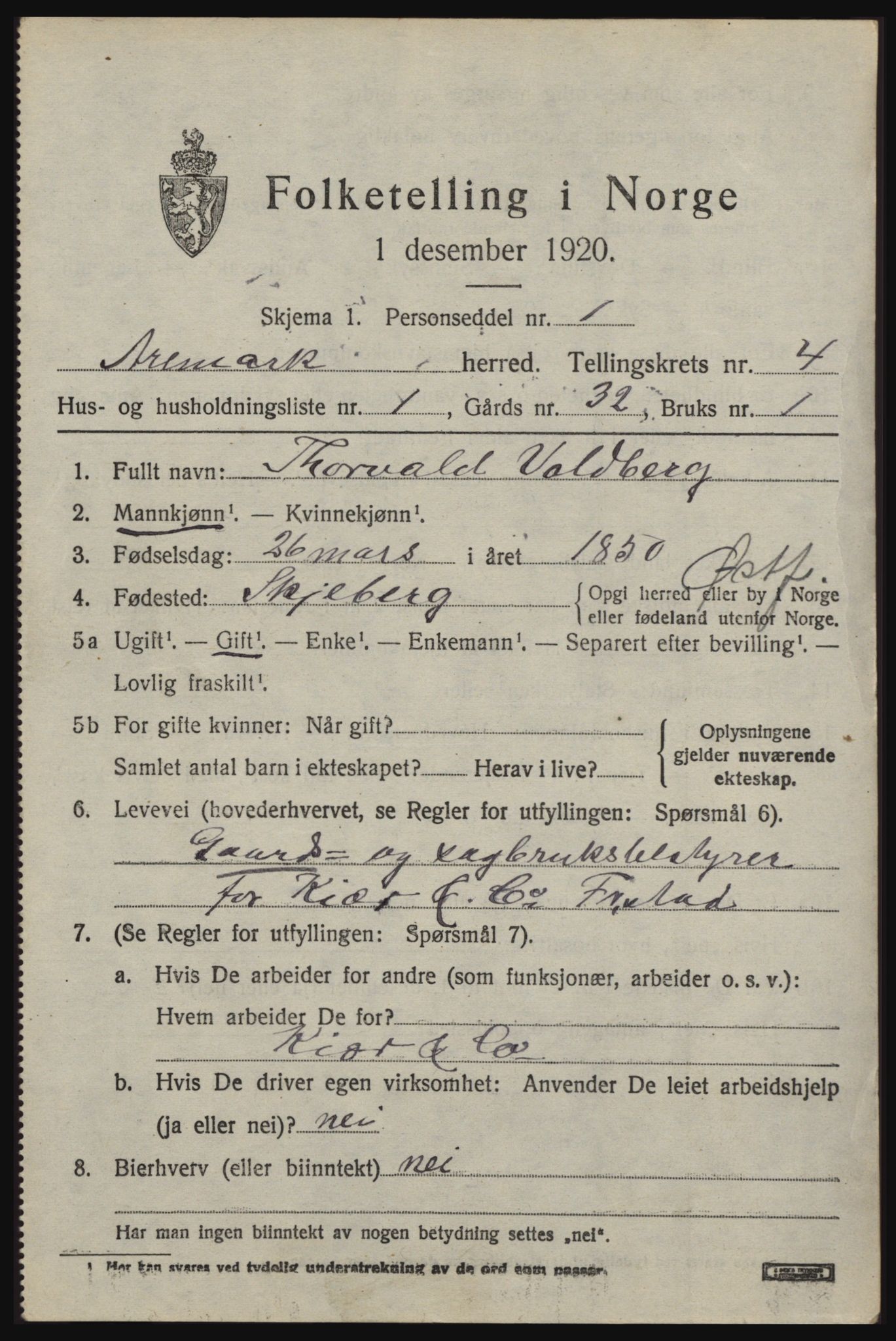 SAO, 1920 census for Aremark, 1920, p. 3181