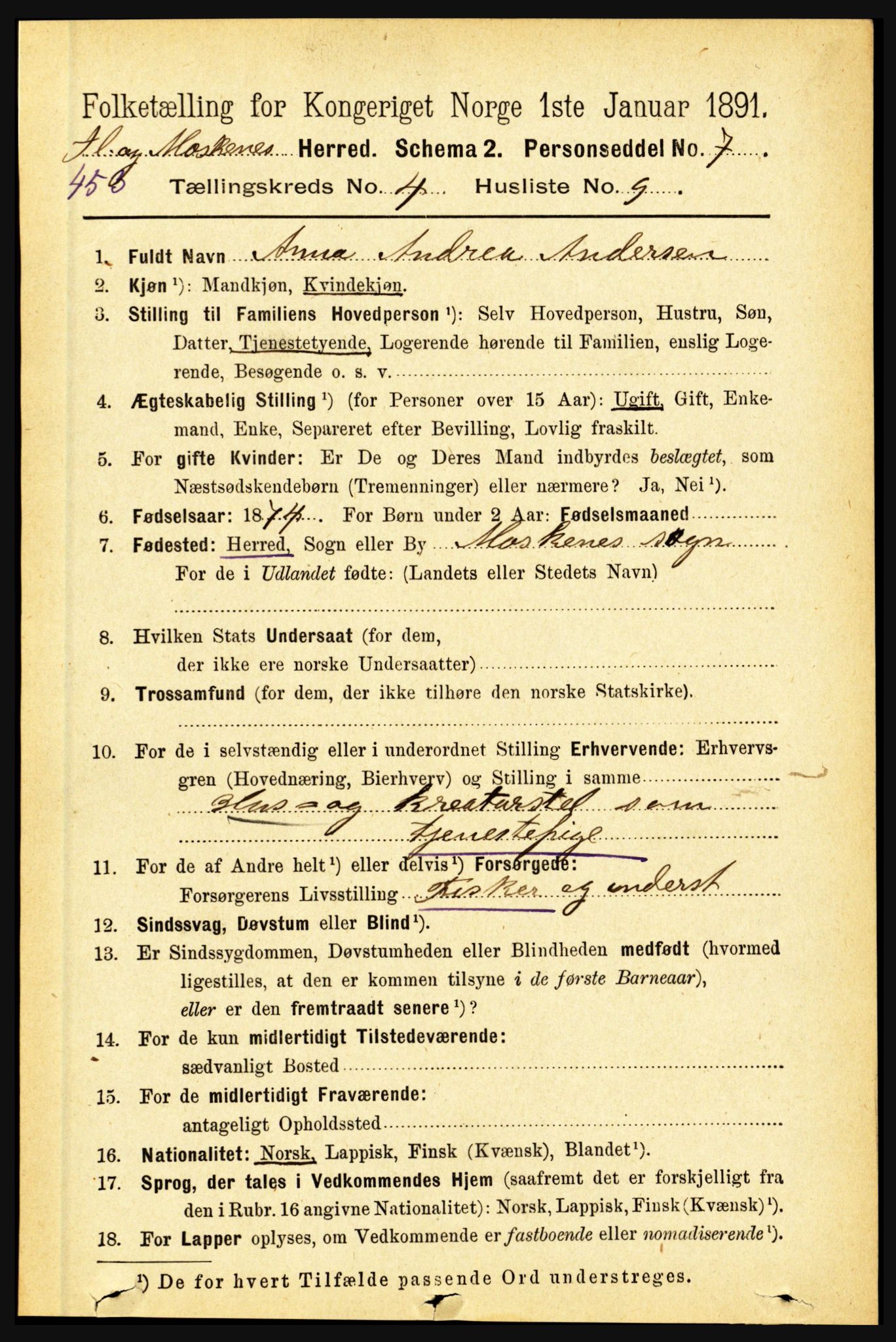 RA, 1891 census for 1859 Flakstad, 1891, p. 1942