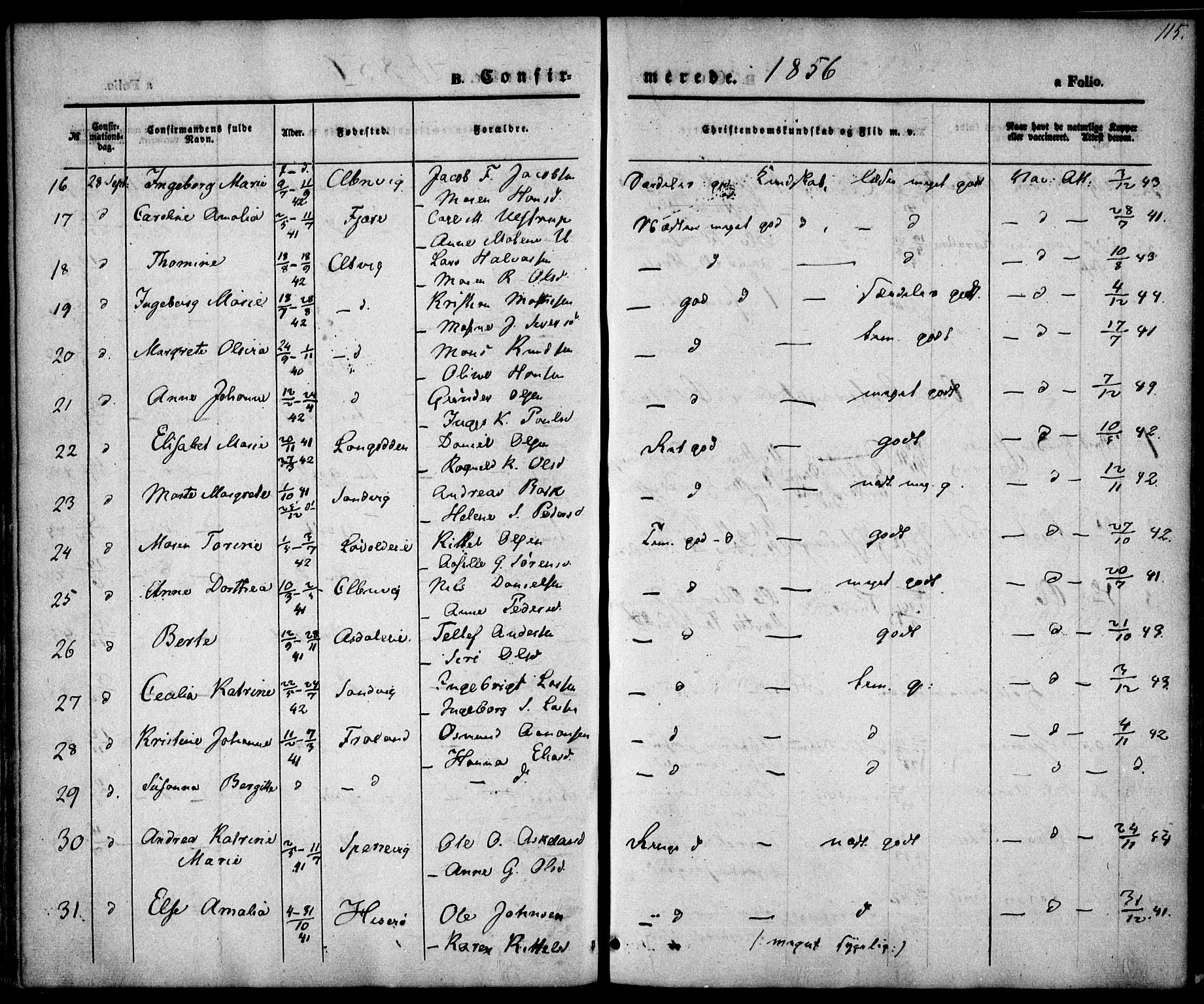 Hisøy sokneprestkontor, SAK/1111-0020/F/Fa/L0001: Parish register (official) no. A 1, 1849-1871, p. 115