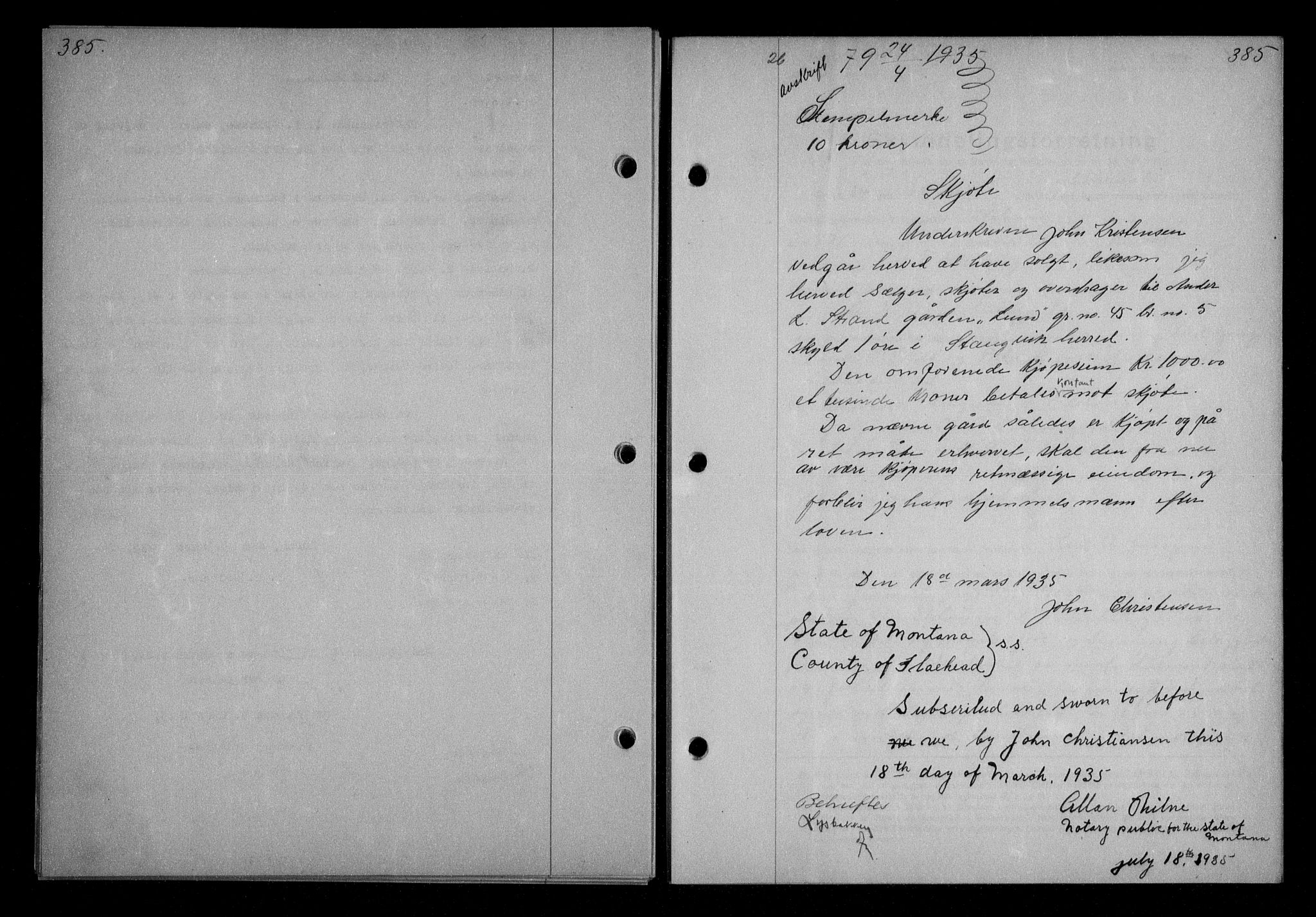 Nordmøre sorenskriveri, AV/SAT-A-4132/1/2/2Ca/L0084: Mortgage book no. 74, 1935-1935, Deed date: 24.04.1935