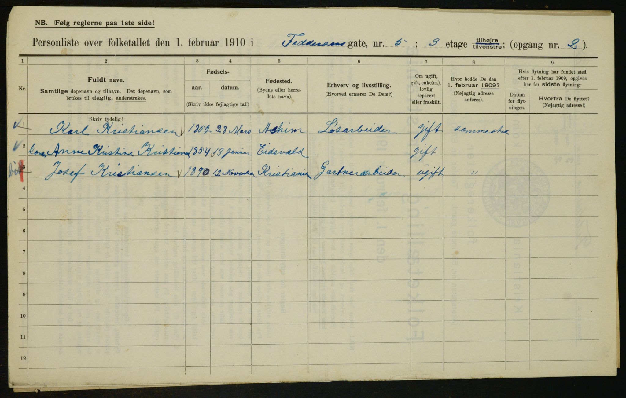 OBA, Municipal Census 1910 for Kristiania, 1910, p. 22624