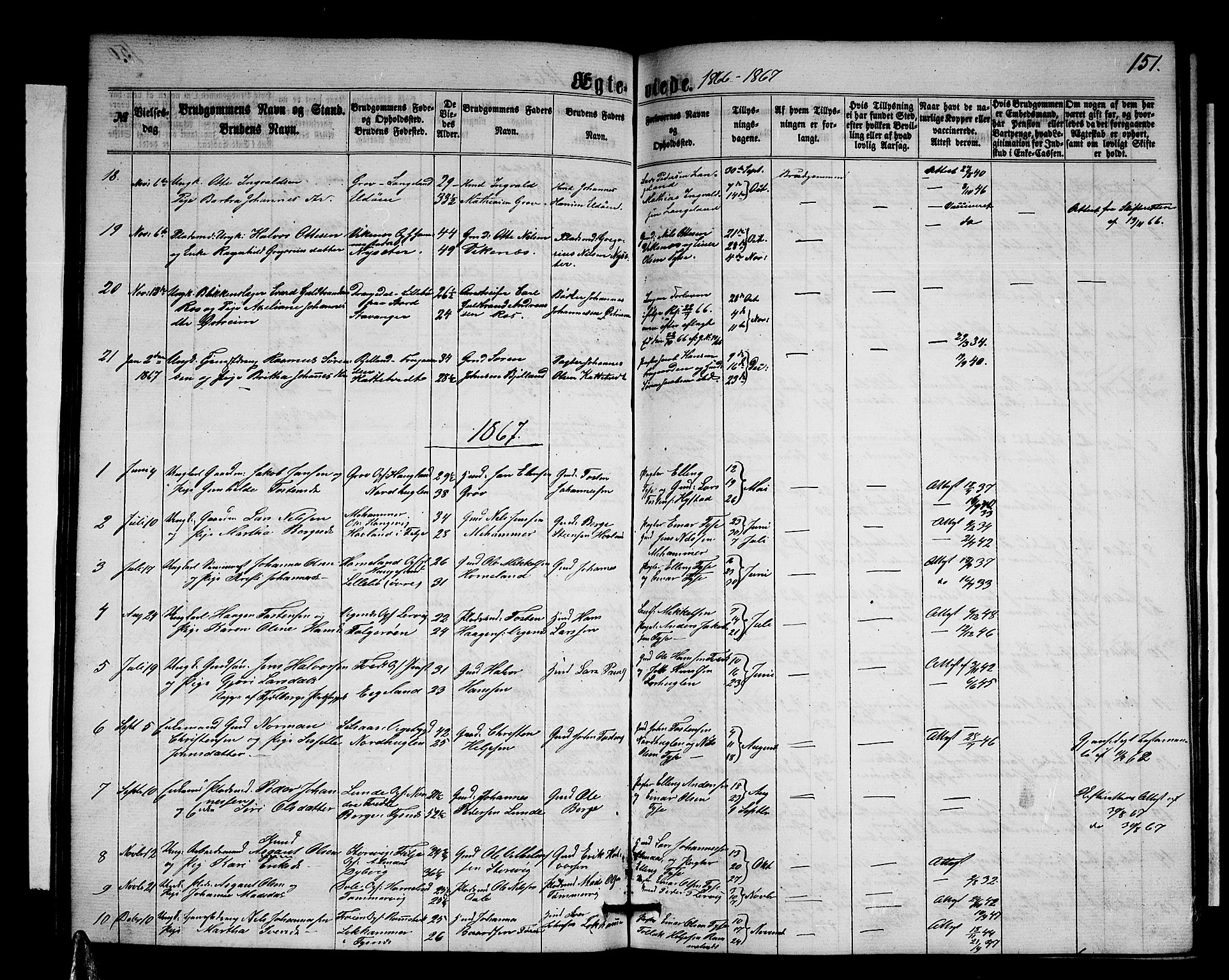 Stord sokneprestembete, SAB/A-78201/H/Hab: Parish register (copy) no. A 1, 1864-1878, p. 151