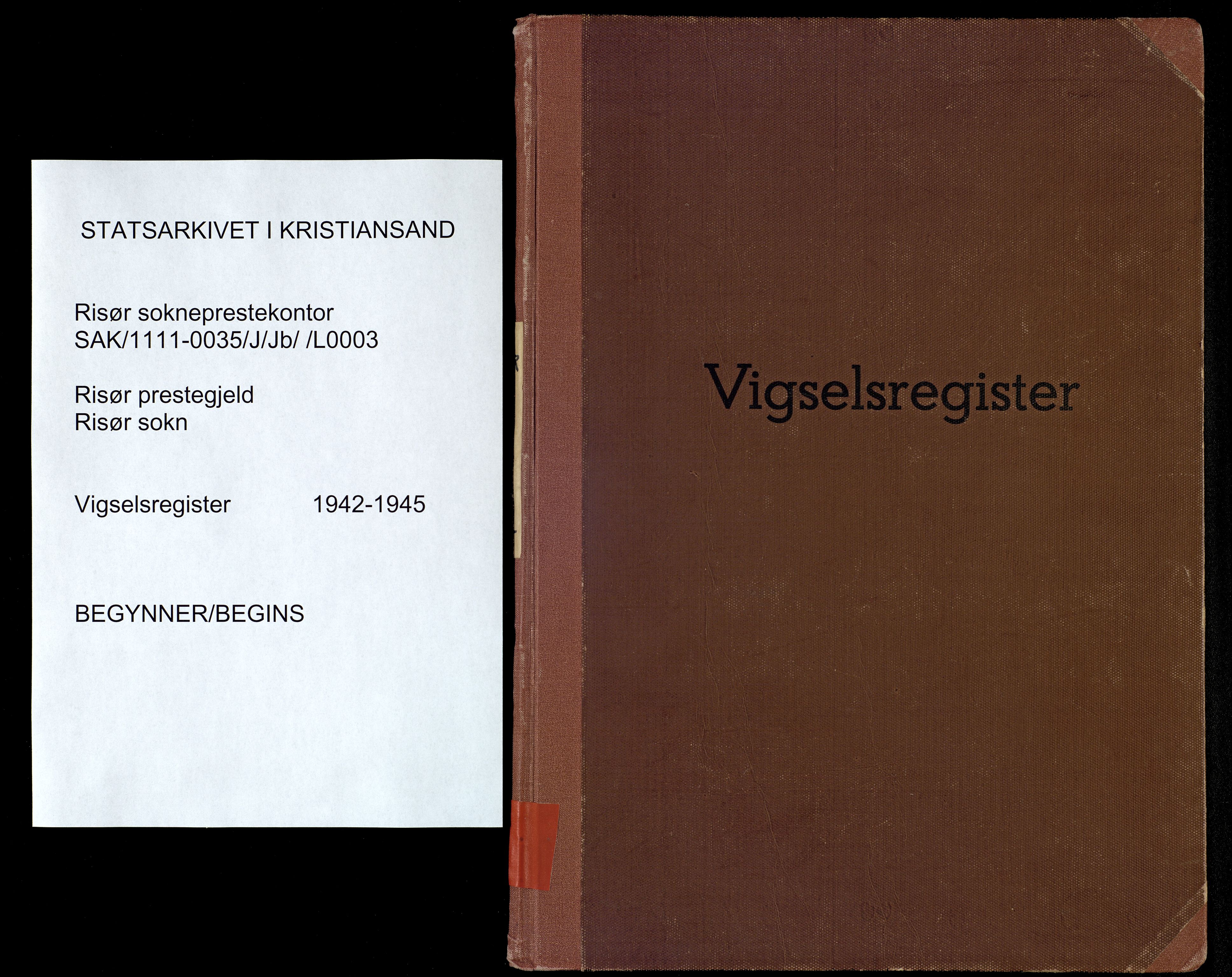 Risør sokneprestkontor, SAK/1111-0035/J/Jb/L0003: Marriage register no. A-VI-9, 1942-1945