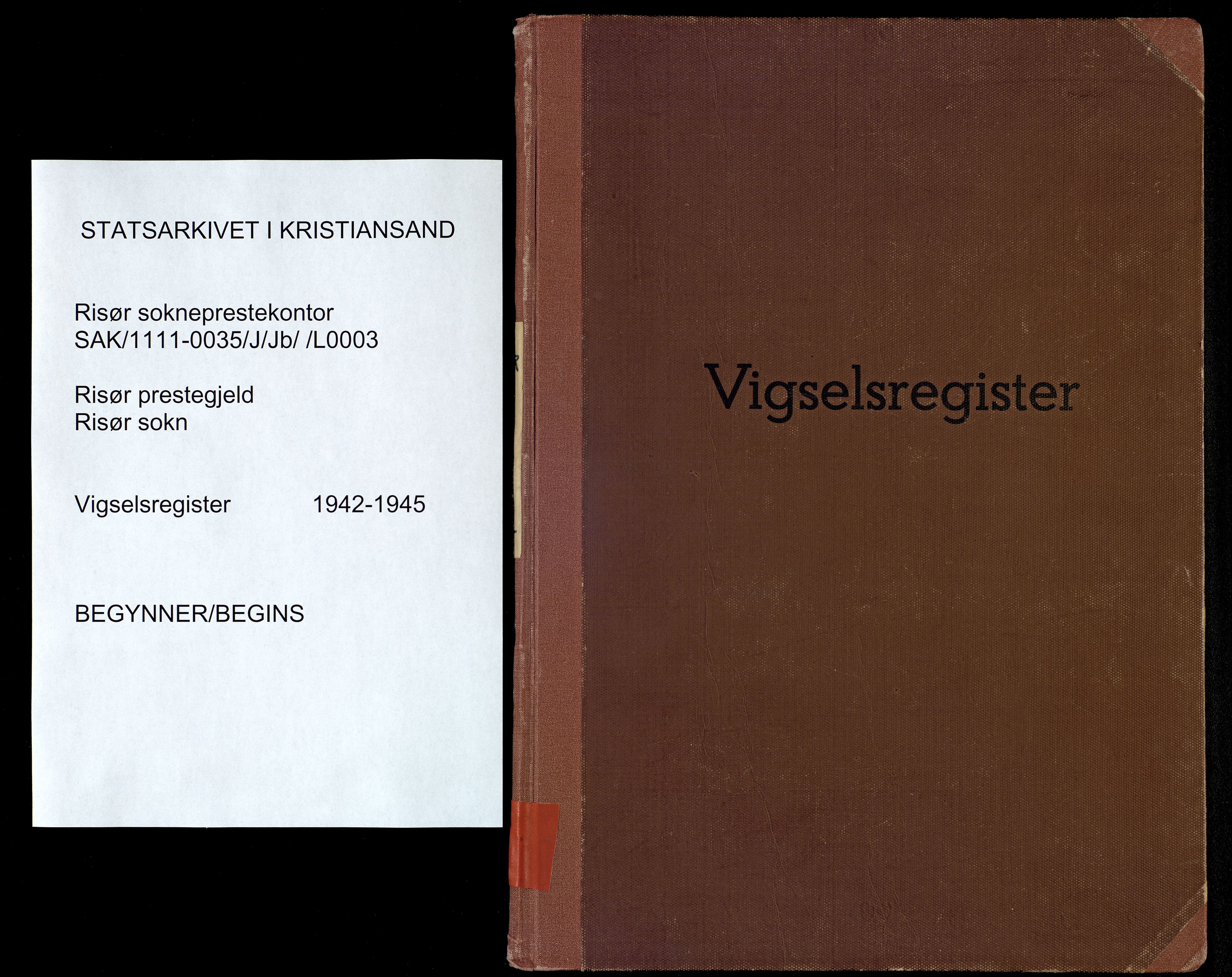 Risør sokneprestkontor, AV/SAK-1111-0035/J/Jb/L0003: Marriage register no. A-VI-9, 1942-1945