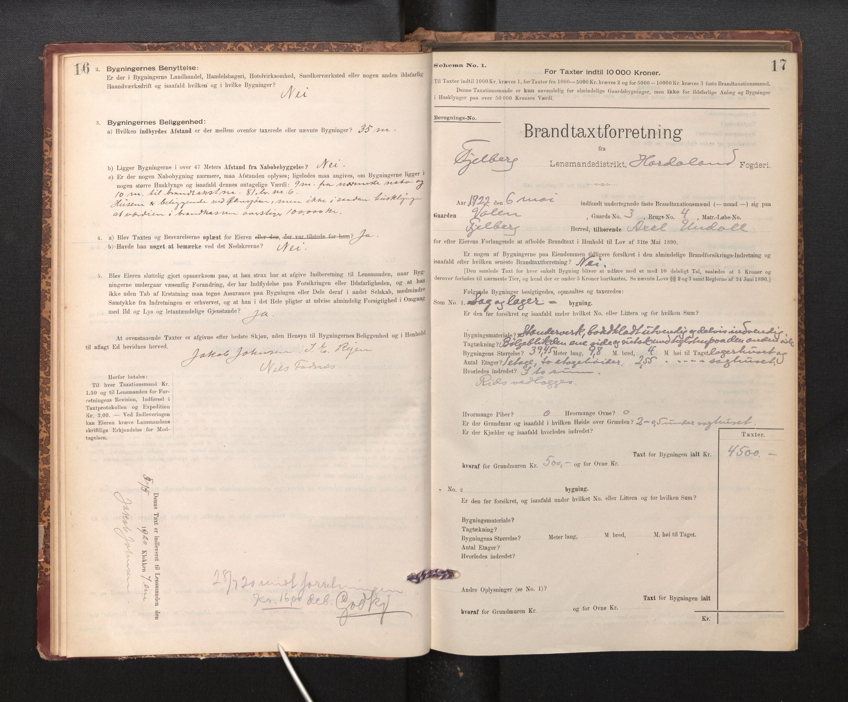 Lensmannen i Fjelberg, SAB/A-32101/0012/L0007: Branntakstprotokoll, skjematakst, 1895-1949, p. 16-17