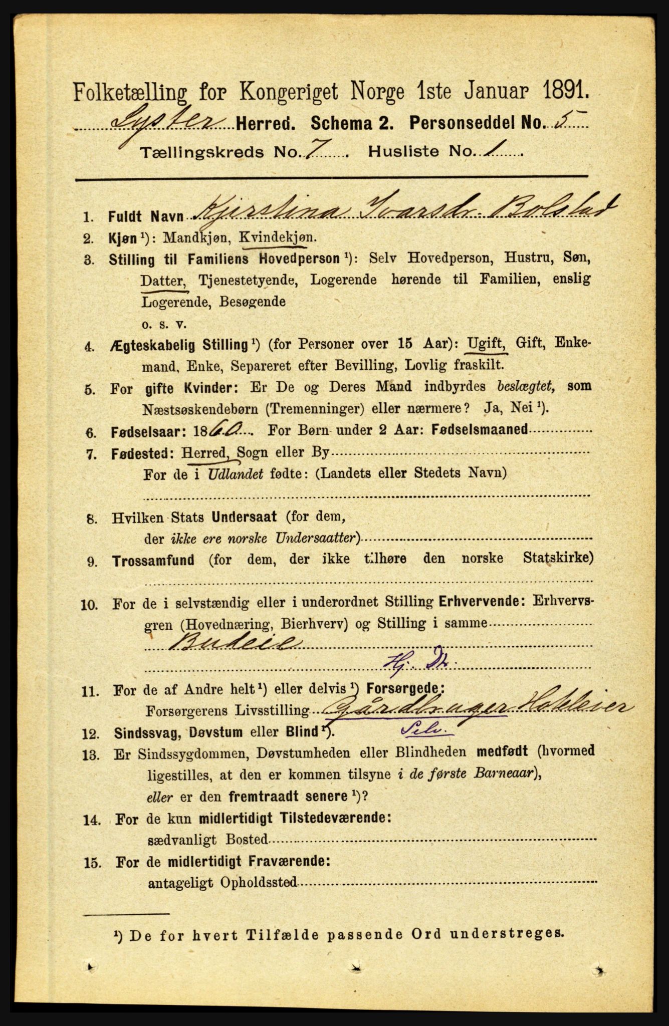 RA, 1891 census for 1426 Luster, 1891, p. 2618