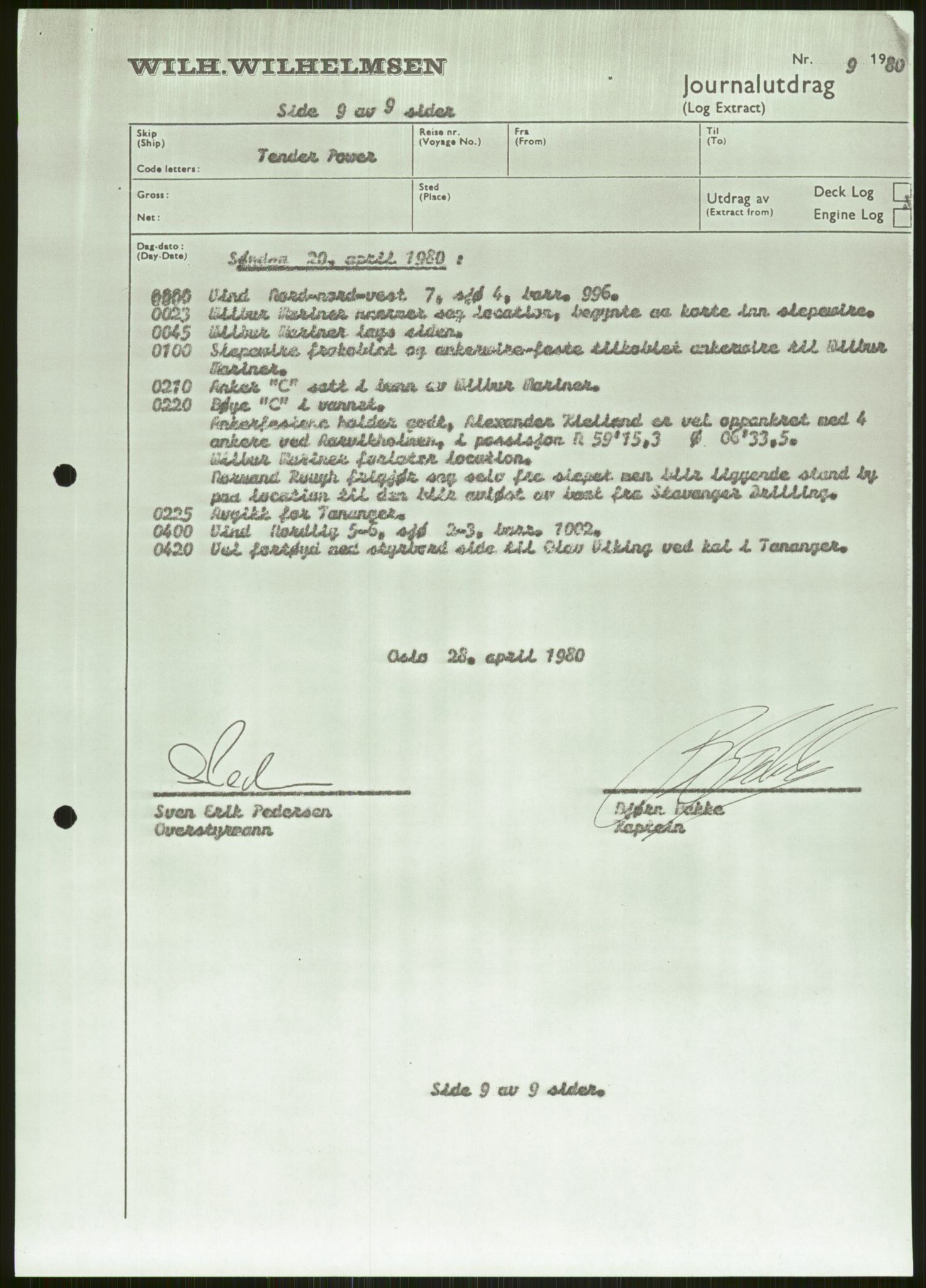 Justisdepartementet, Granskningskommisjonen ved Alexander Kielland-ulykken 27.3.1980, AV/RA-S-1165/D/L0006: A Alexander L. Kielland (Doku.liste + A3-A6, A11-A13, A18-A20-A21, A23, A31 av 31)/Dykkerjournaler, 1980-1981, p. 87